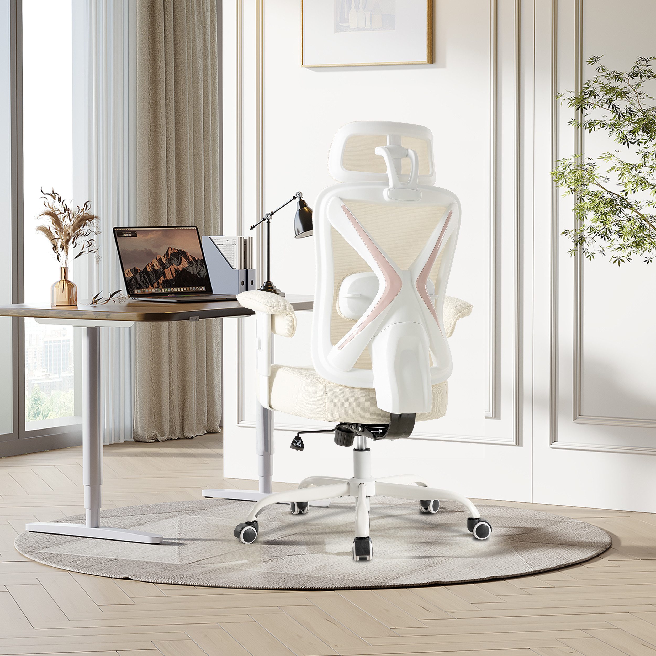 UEV Bürostuhl Ergonomisch bis 220KG Gaming Stuhl Wippfunktion (Schreibstuhl mit Armlehnen und Kopistütze, höhenverstellbarer Arbeitsstuhl, Drehstuhl mit Netzbes – Bild 4 von 5