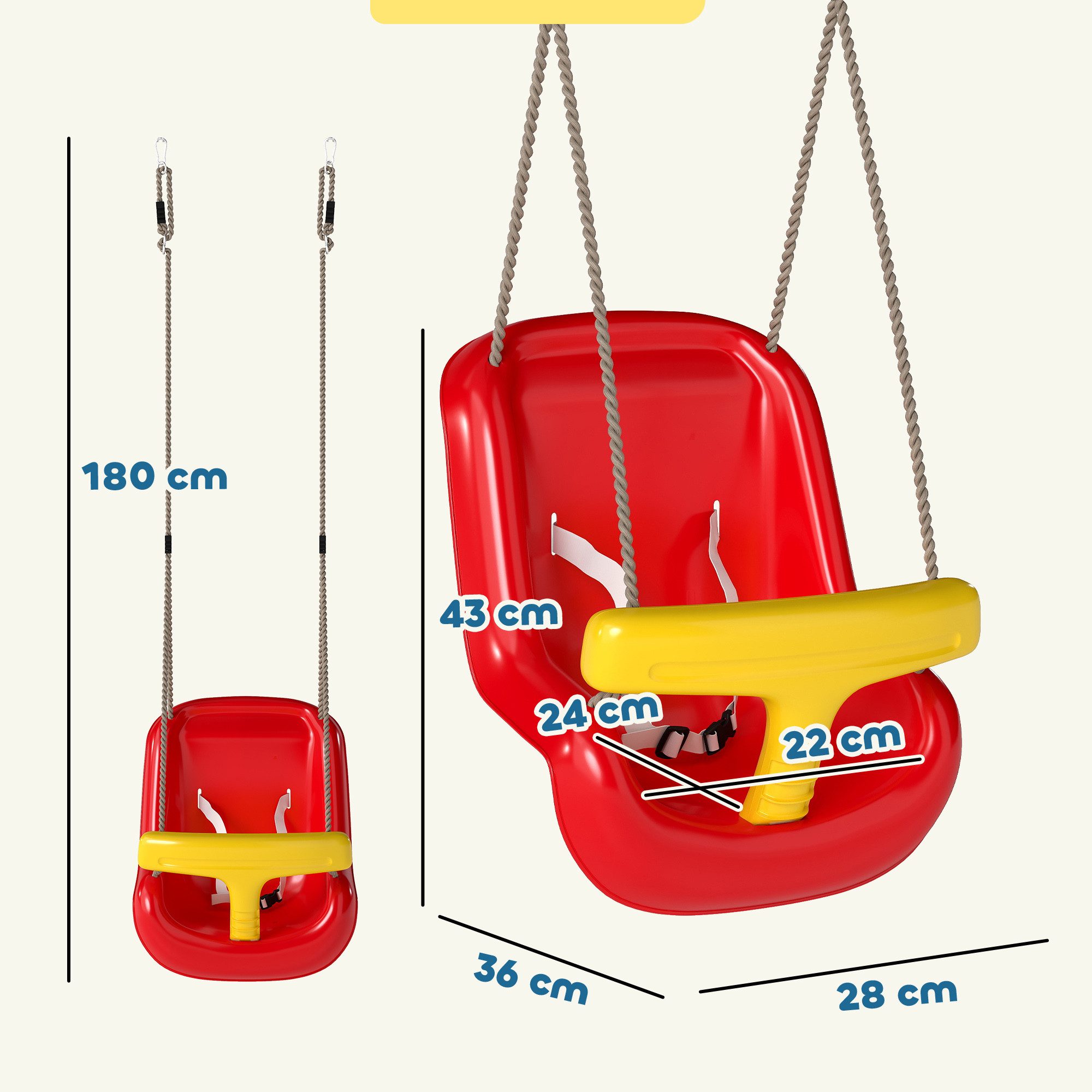 AIYAPLAY Einzelschaukel Kinderschaukel Babysitz mit Rückenlehne, Sicherheitsgeländer, (verstellbar Mitwachsend Schaukelsitz, 1-tlg., Babyschaukel), für Kinder von 9-36 Monaten, für Outdoor & Indoor, Rot