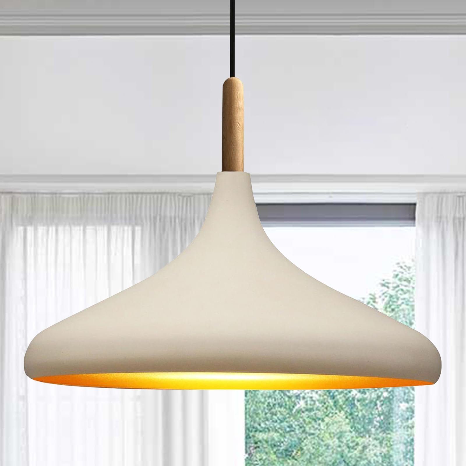 Bamyum Pendelleuchte Bamyum Pendelleuchte I Champion I Ø35 cm Holz-Metall E27 Moderne Lampe, ohne Leuchtmittel Weiß