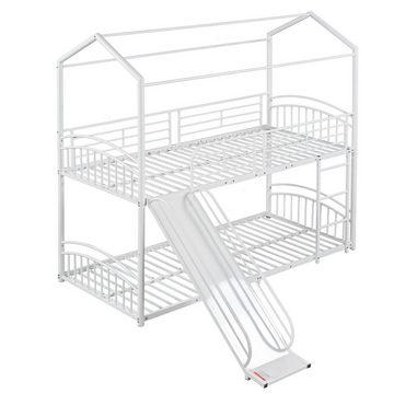 NMonet Etagenbett Kinderbett Metallbett 90x200cm, mit Treppe und Rutsche, Fallschutz und Gitter, Metallrahmen