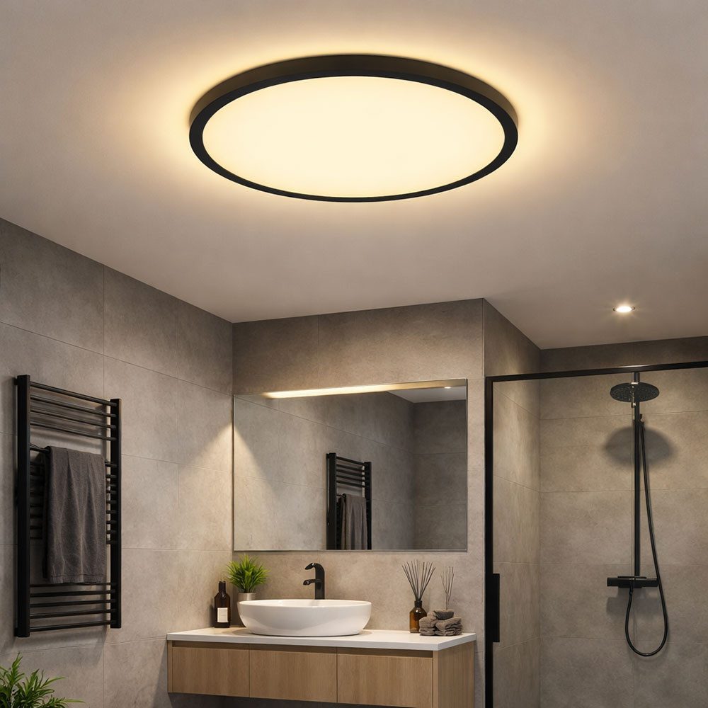 GLOBO LIGHTING LED Deckenleuchte, LED-Leuchtmittel fest verbaut, Warmweiß, LED Deckenlampe schwarz Badezimmer dimmbar Wohnzimmerlampe Backlight