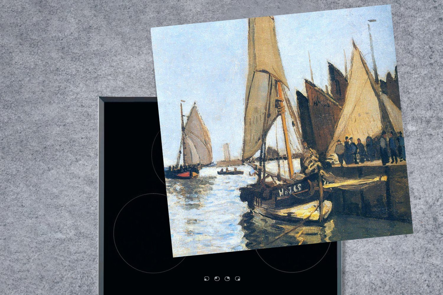 Monet, 78x78 Segelboote Honfleur in Ceranfeldabdeckung, für MuchoWow Arbeitsplatte cm, Vinyl, Claude - küche Herdblende-/Abdeckplatte tlg), (1