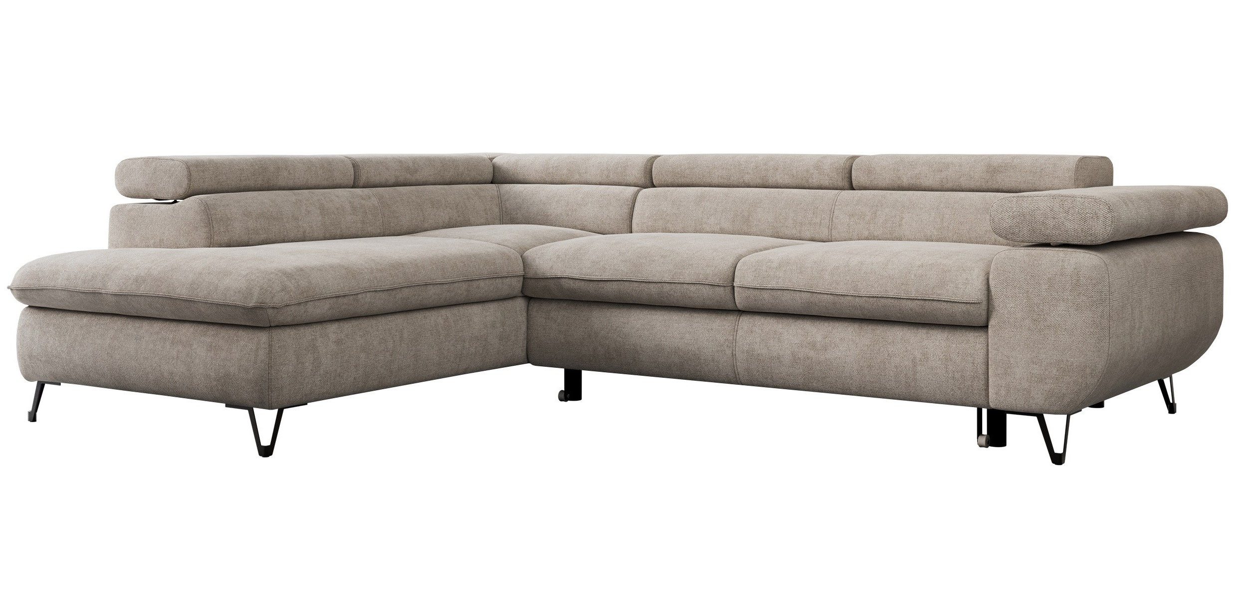 MKS MÖBEL Ecksofa PETER L, Set, Ecksofa L-form, HR35-Schaum, Wellenfederkern, Bettfunktion, Einstellbare Kopfstützen, Bettkasten