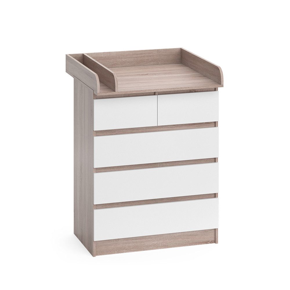 Vicco Wickelkommode Emma, Sonoma/Weiß, 80 x 110.2 cm mit 5 Schubladen