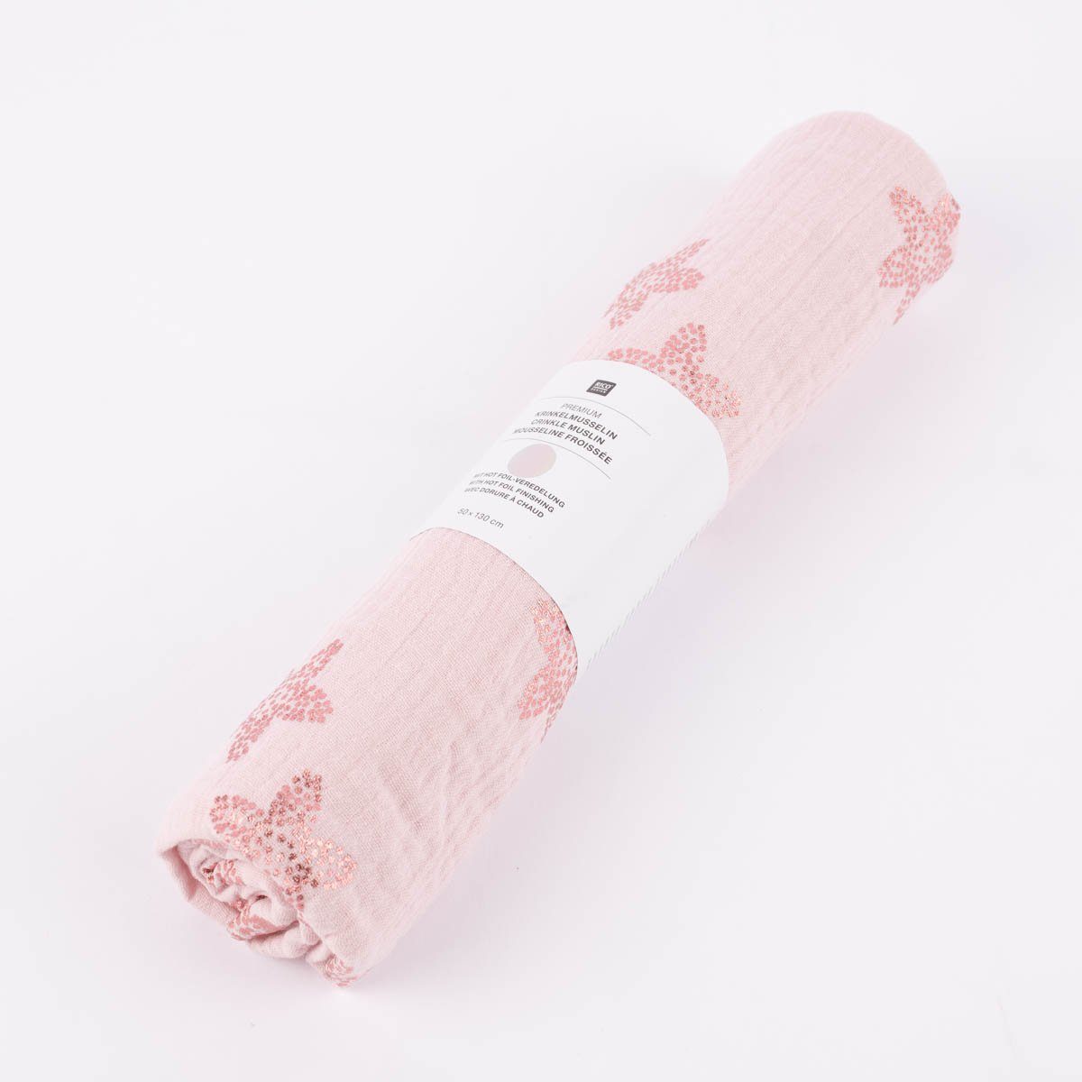 Rico Design Stoff Bekleidungsstoff Meterware Krinkel MusselKirschblüten rosa metallic, mit Metallic-Effekt