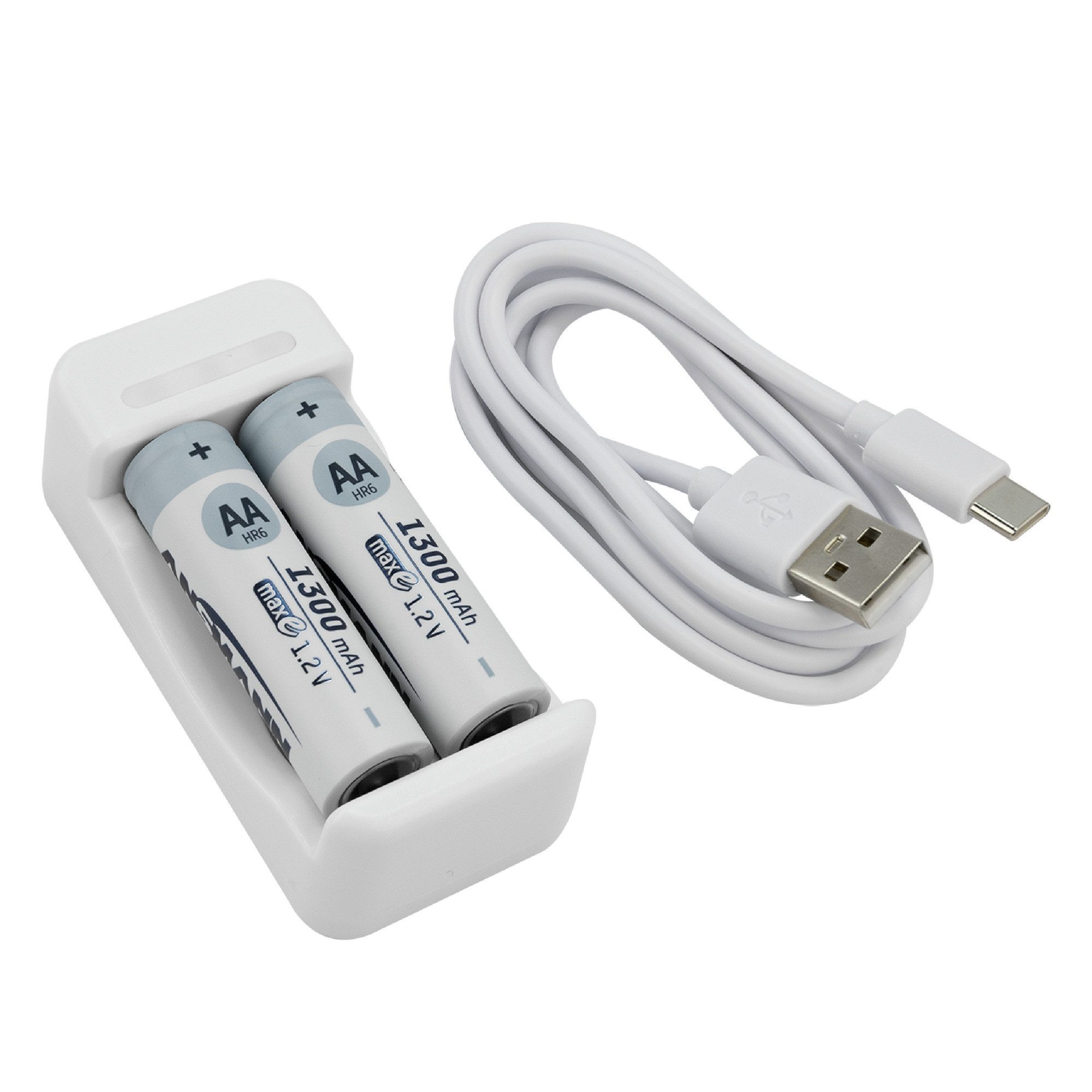 ANSMANN AG Ladegerät Akku, für 1-2 NiMH AAA,AA, inkl. 2x AA 1300 mAh Akku Universal-Ladegerät