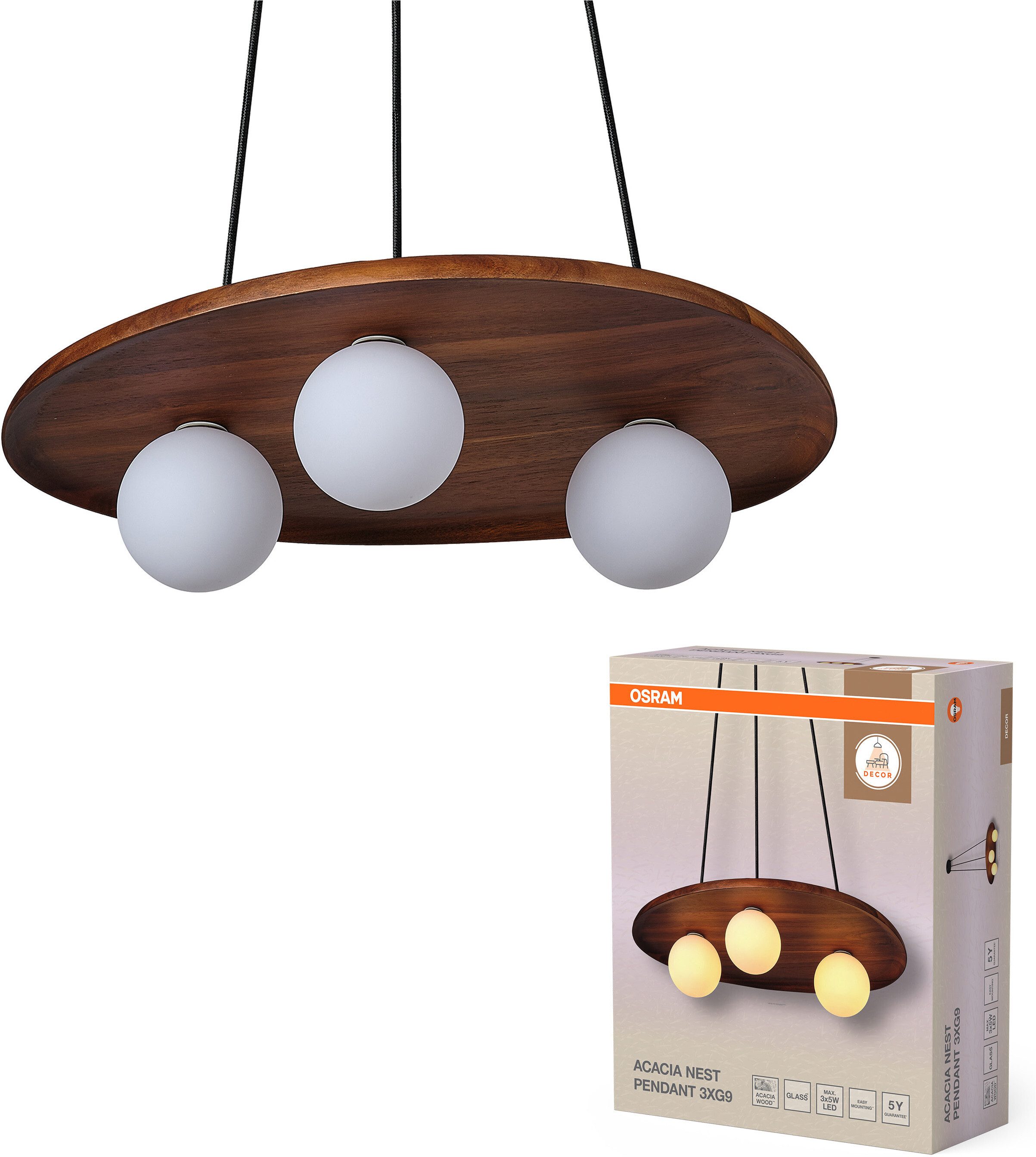 Osram Pendelleuchte Decor Acacia-Wood Nest, ohne Leuchtmittel, braun, Fassung G9