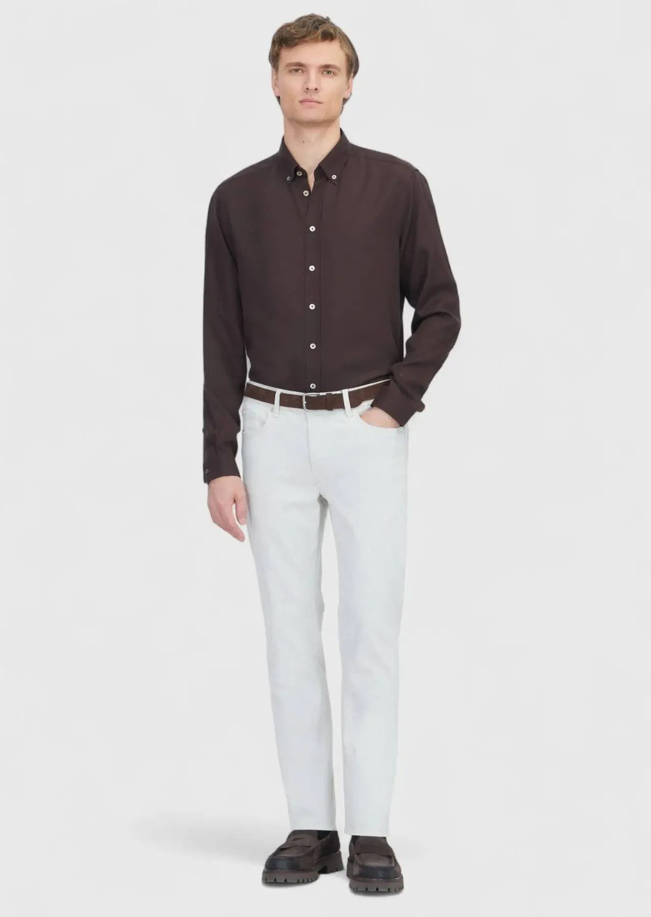 RAMSEY Jeanslatzhose Ecrufarbene, schmal geschnittene Jeans aus Baumwollmischgewebe