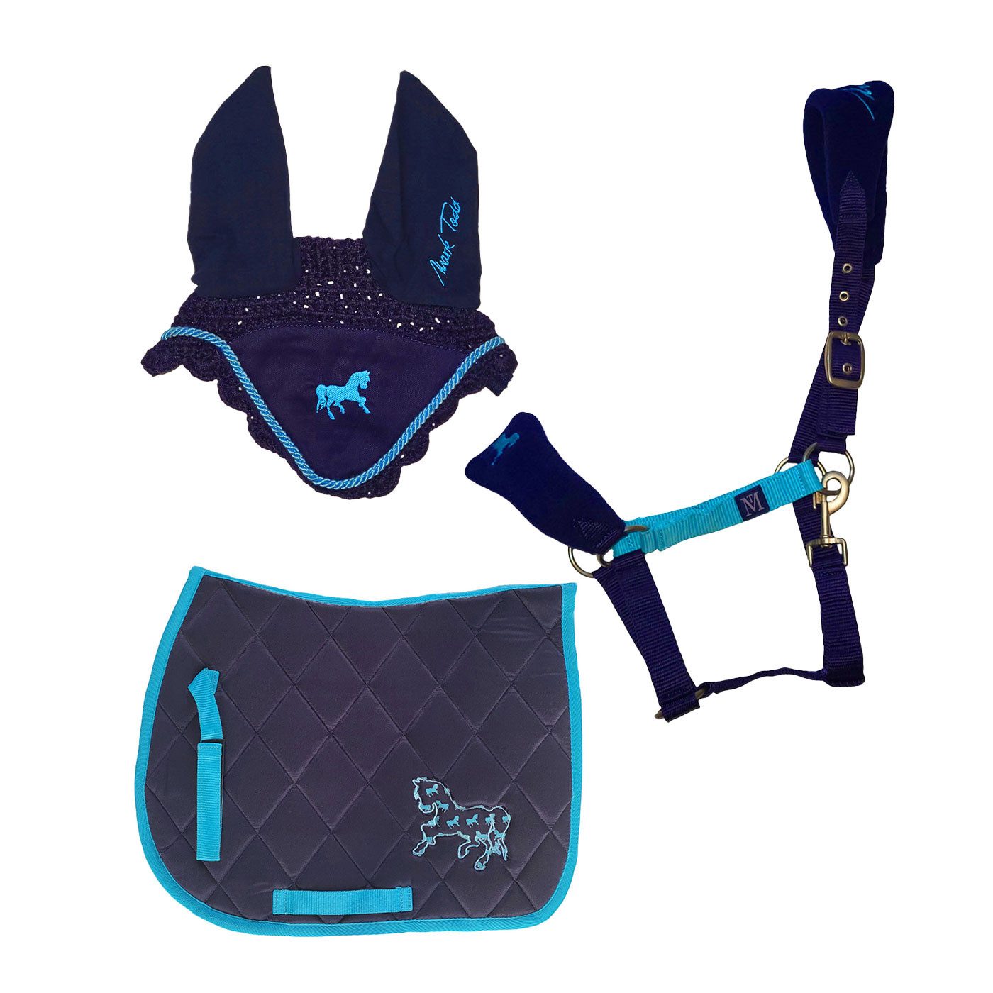 Brama-West Pferde-Satteldecke + Halfter + Fliegenhaube - Pony Reitset "Pony Fun"