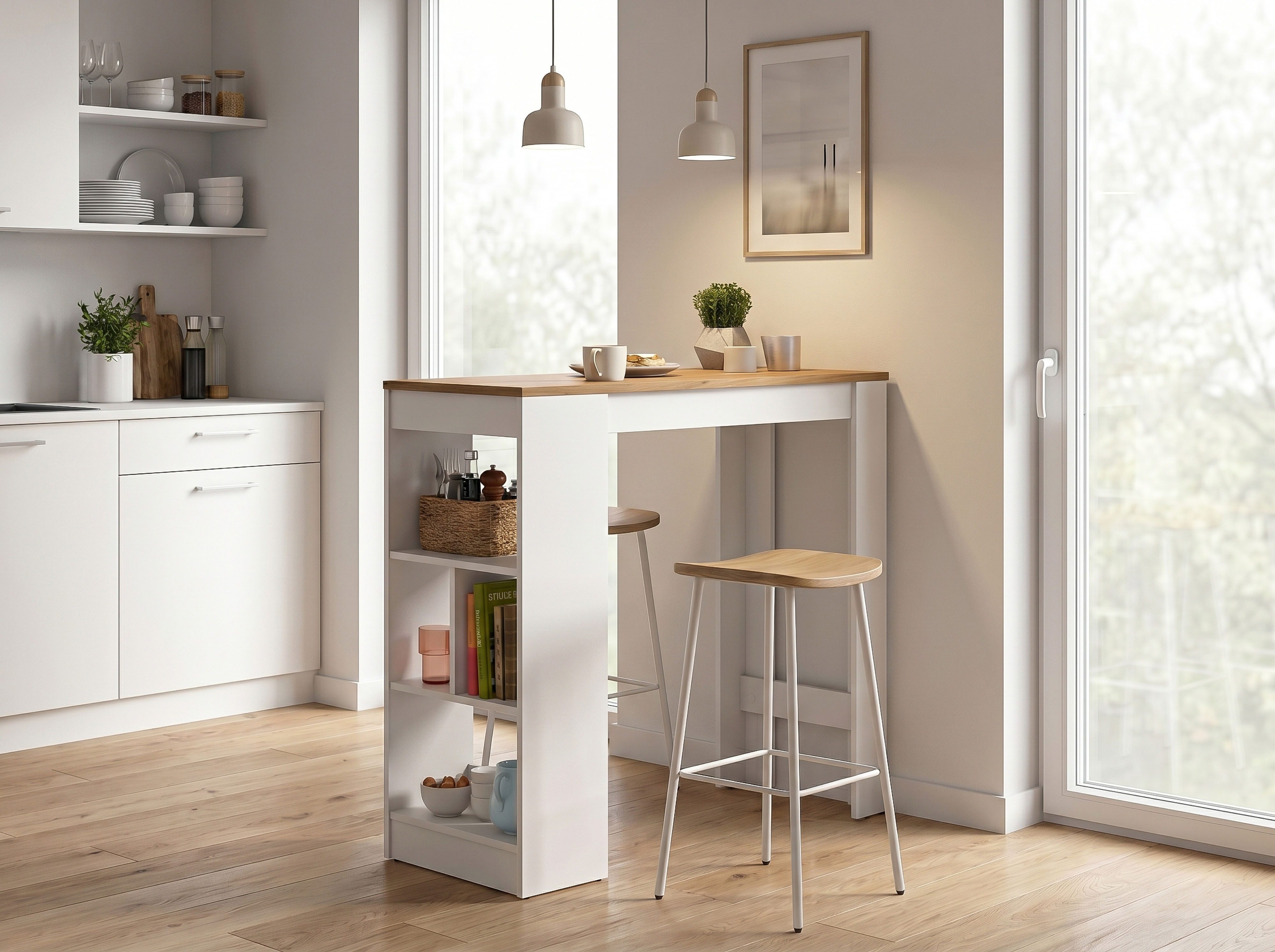 OTTO home Bartisch NORDBY, Breite x Höhe: 105 x 103cm, 4 offene Fächer (individuell einsetzbar, in Landhaus Optik), Esstisch, Stehtisch, Tresentisch, Bistrotisch, Küchentisch