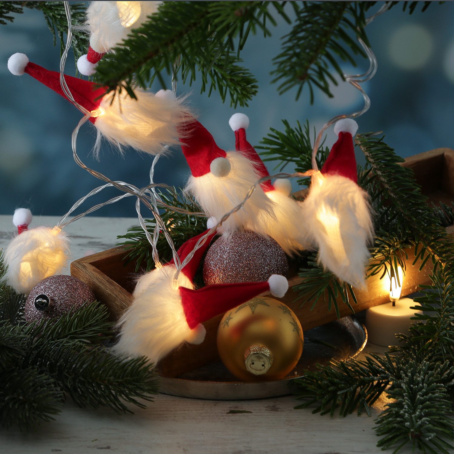 MARELIDA LED-Lichterkette Wichtel 10 Weihnachtswichtel Deko Weihnachtsgirlande L: 1,3m Timer, 10-flammig