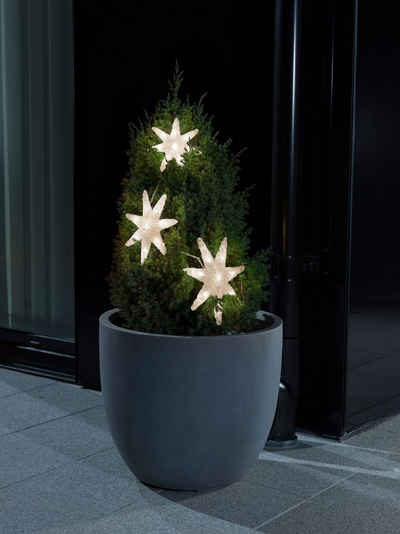 KONSTSMIDE LED-Lichtervorhang Weihnachtsdeko aussen, 24-flammig, LED Lichtervorhang, 3 Acryl Sterne, 24 warm weiße Dioden
