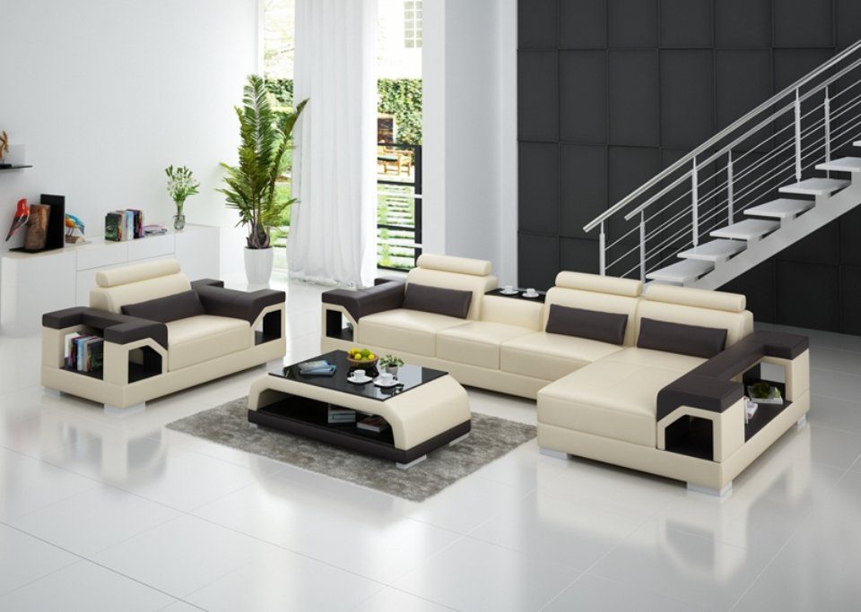 JVmoebel Ecksofa, Ledersofa Wohnlandschaft Ecksofa Sessel Couch Garnitur Design Modern