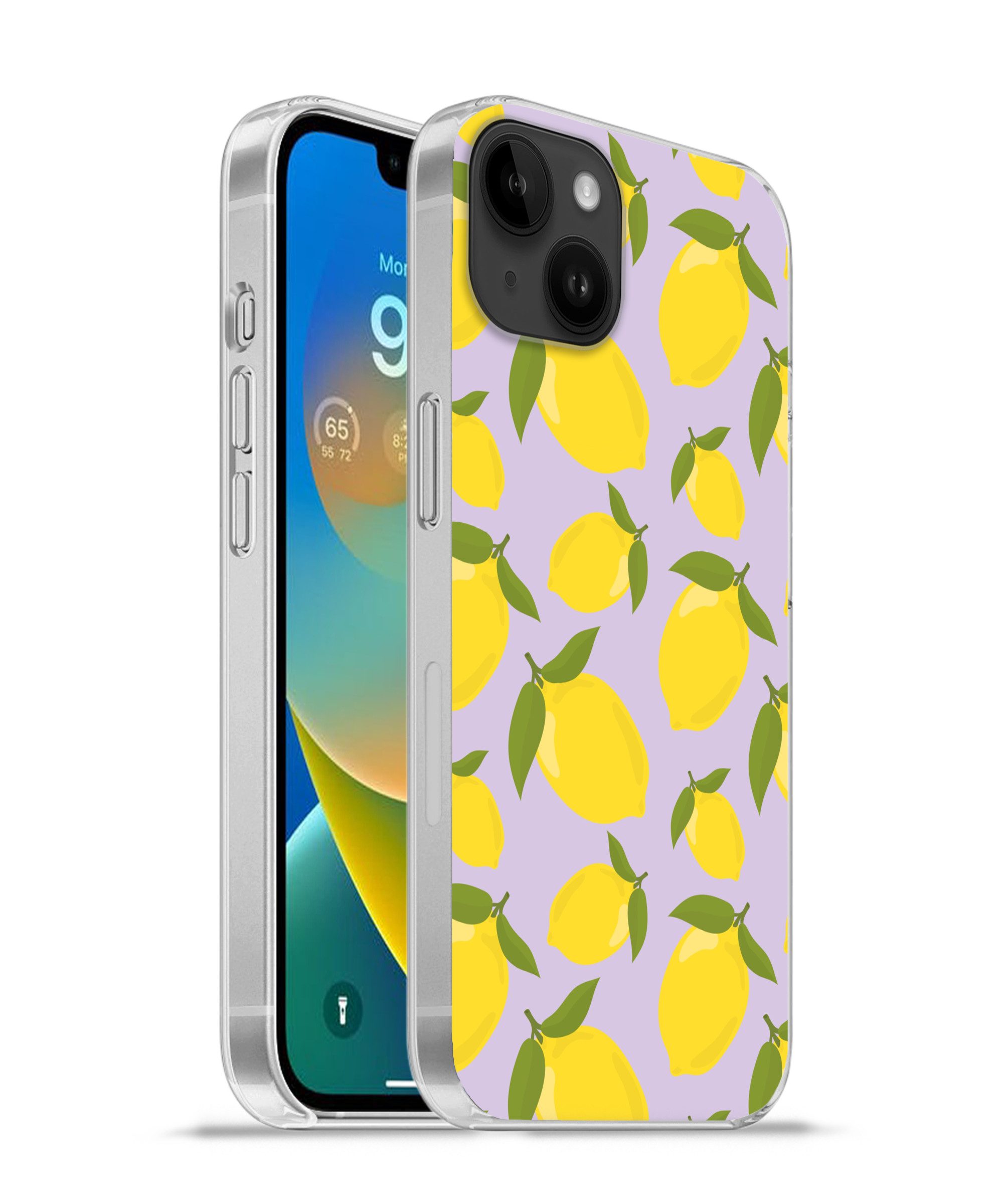 MuchoWow Handyhülle für Apple iPhone 14 Plus Muster Zitronen - Gelb - Lila - Muster - Früc, Smartphone-Bumper, Print, Handy Schutzhülle Dünn