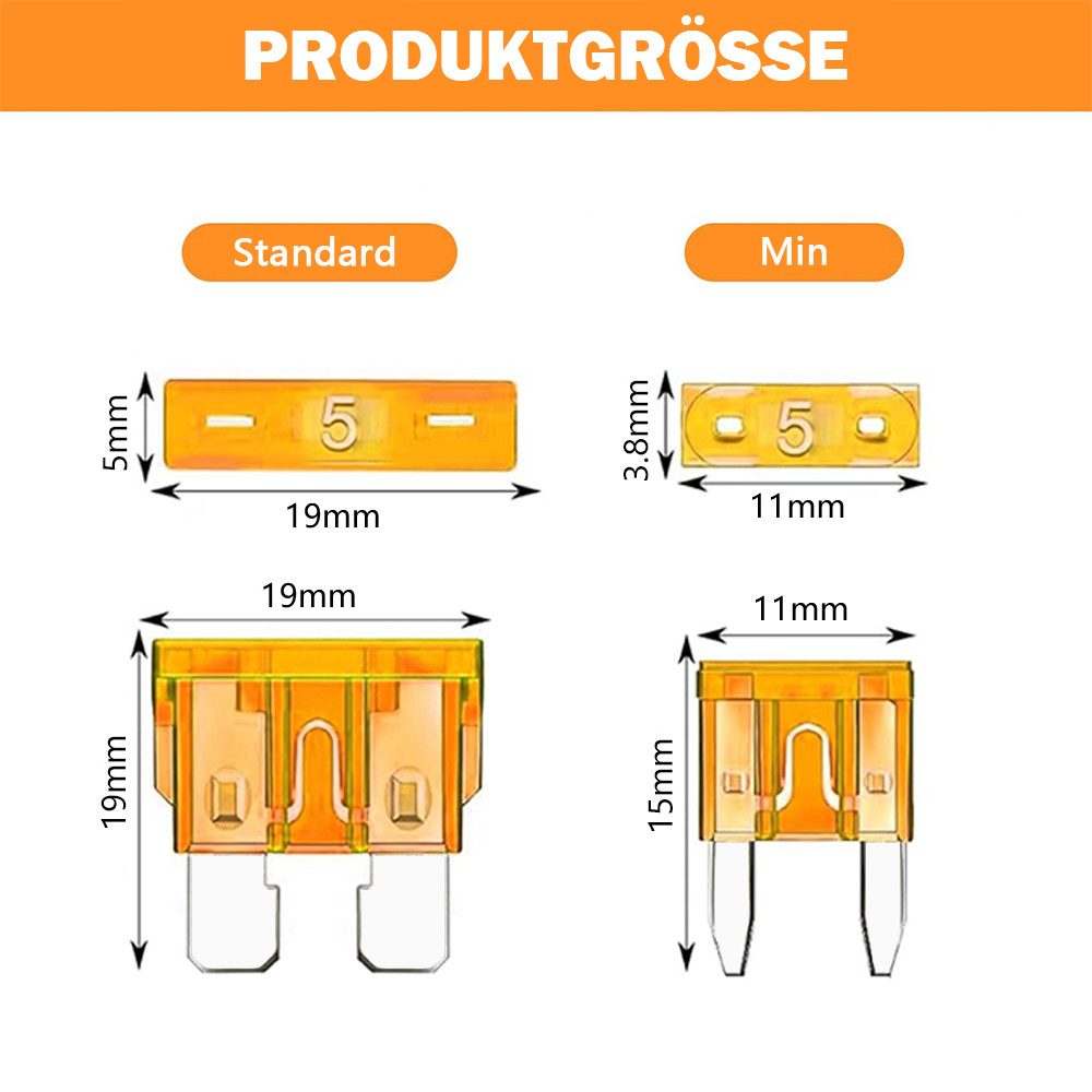 AFKSMILE Sicherungshalter 300 Stück Kfz Sicherung Set 2 A - 40 A, Auto Sicherungen Mit Zieher, (300-St), Standard Kfz Sicherungen Set mit 1 Sicherungsabzieher für Austausch