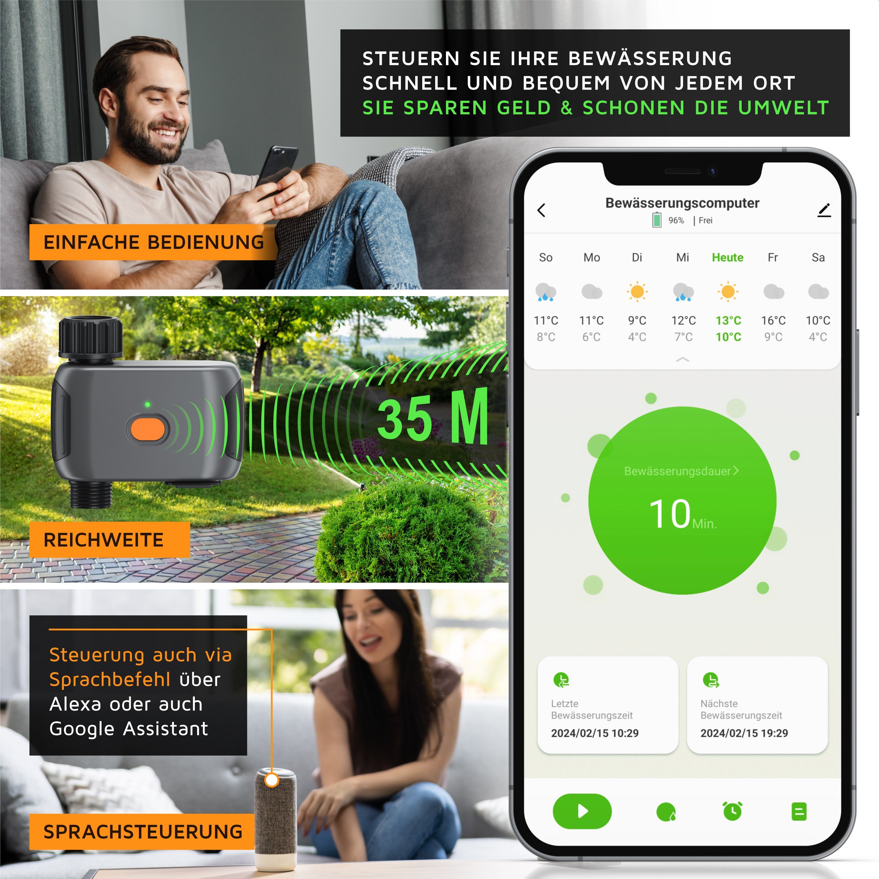 Brandson Bewässerungssteuerung Bewässerungscomputer mit WLAN, Wasserzeitschaltuhr, Bewässerungsuhr, (Smart Life/Tuya App, Regenverzögerung bis 7 Tage), Bewässerungssystem Wifi, Bewässerungstimer, Automatische Bewässerung