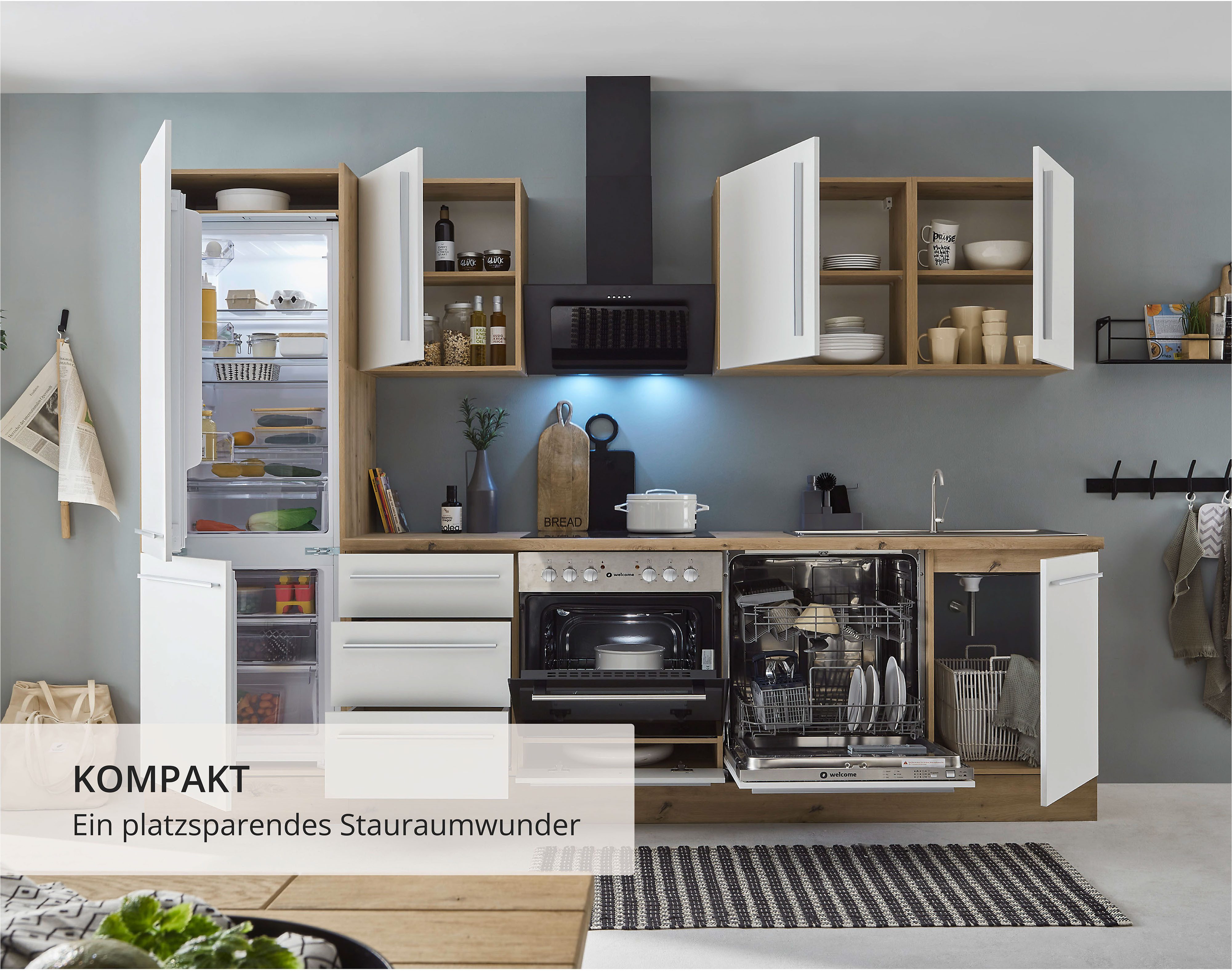 KOCHSTATION Küchenzeile KS-Florida mit 38mm starker Arbeitsplatte, Breite 280 cm, wahlweise mit E-Geräten, Soft-Close-Funktion – Bild 4 von 5