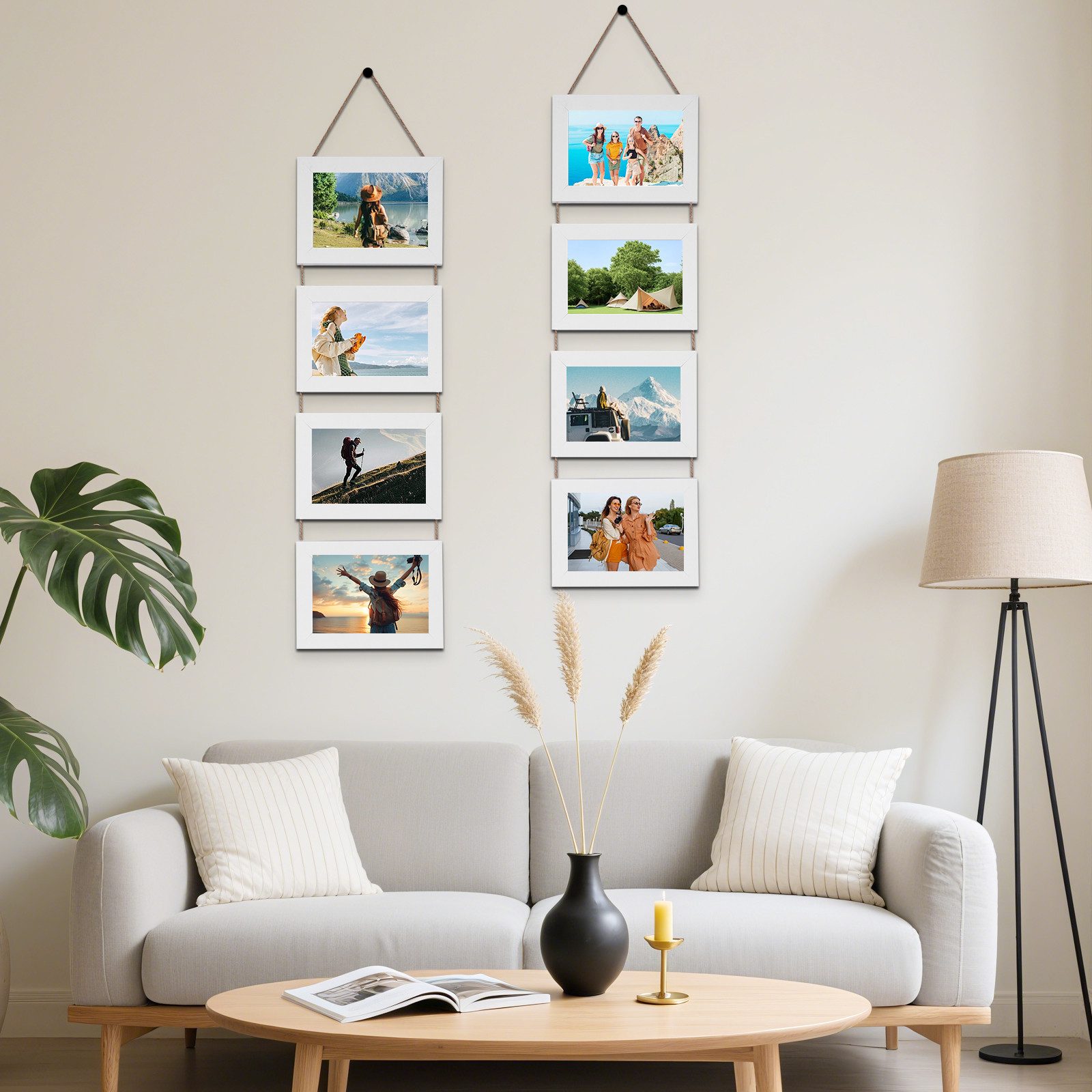 BlingBin Bilderrahmen Collage 10x15 Vier aufgehängte Bilderrahmen Set, 8 Öffnung horizontale Rahmen, für 4 Bilder (2er Set, 2 St), 17,8 x 59 cm, gemacht um 10x15 cm Foto-Postkarten für Wanddekoration anzuzeigen