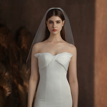 AUKUU Kopftuch Einfacher Einfacher einlagiger Brautschleier im Hochzeitsstil, mit weißgoldenem Rand
