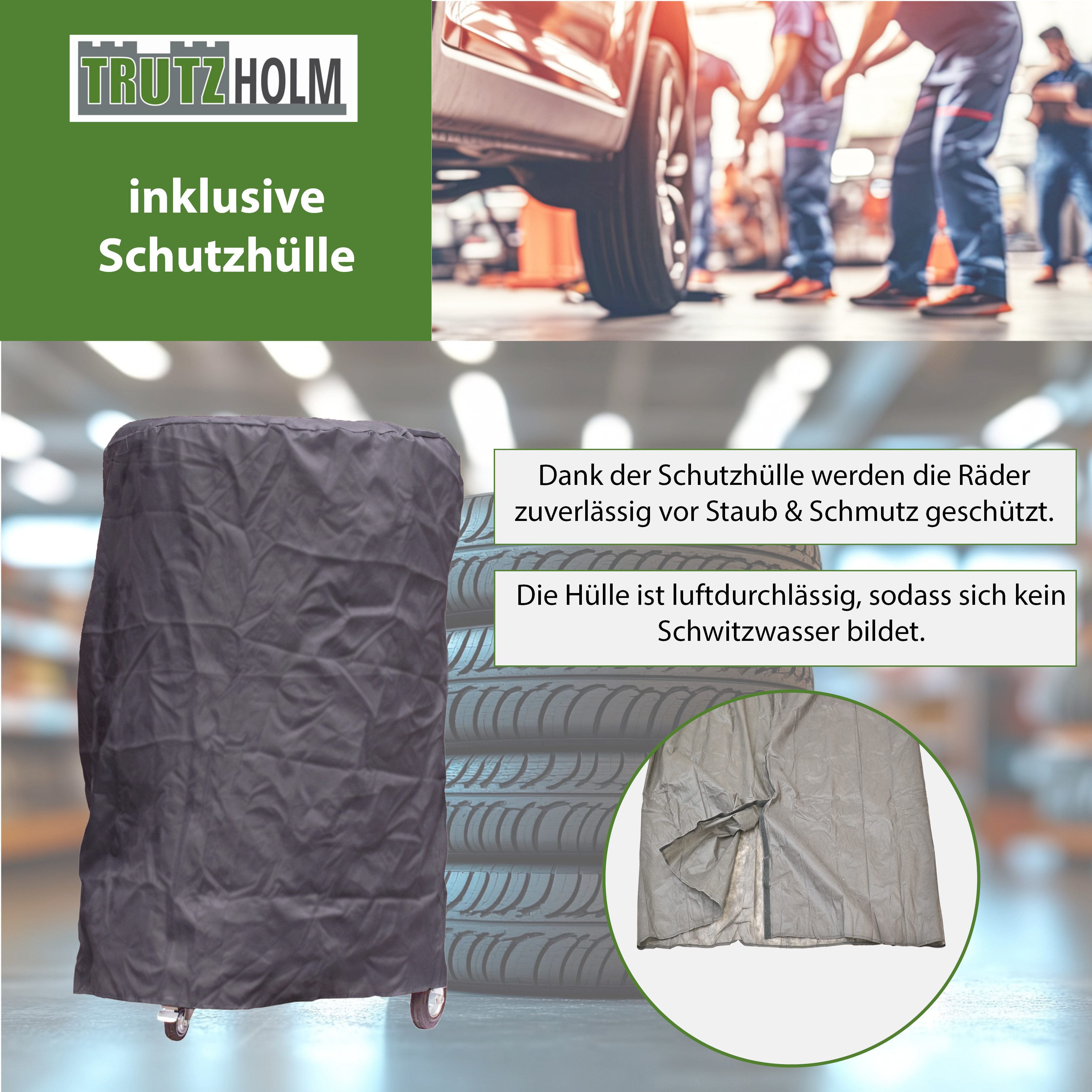 TRUTZHOLM Mobile Rim Tree with Protective Cover, Tire Stand, Tire Cart, Rim Stand for Cars, 1 Piece, Smooth-Running