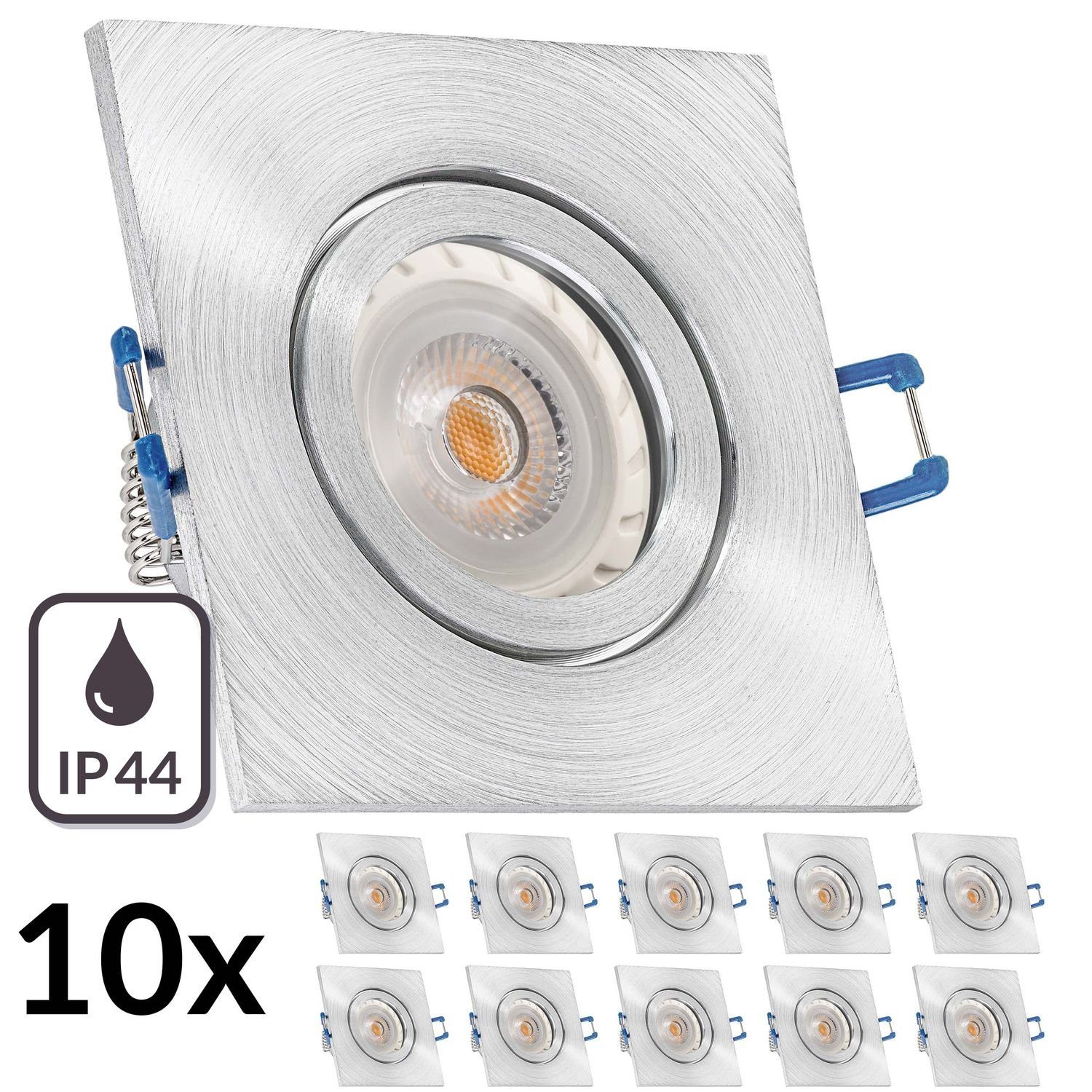 LEDANDO LED Einbaustrahler 10er IP44 LED Einbaustrahler Set Aluminium natur mit LED GU10 Markenst