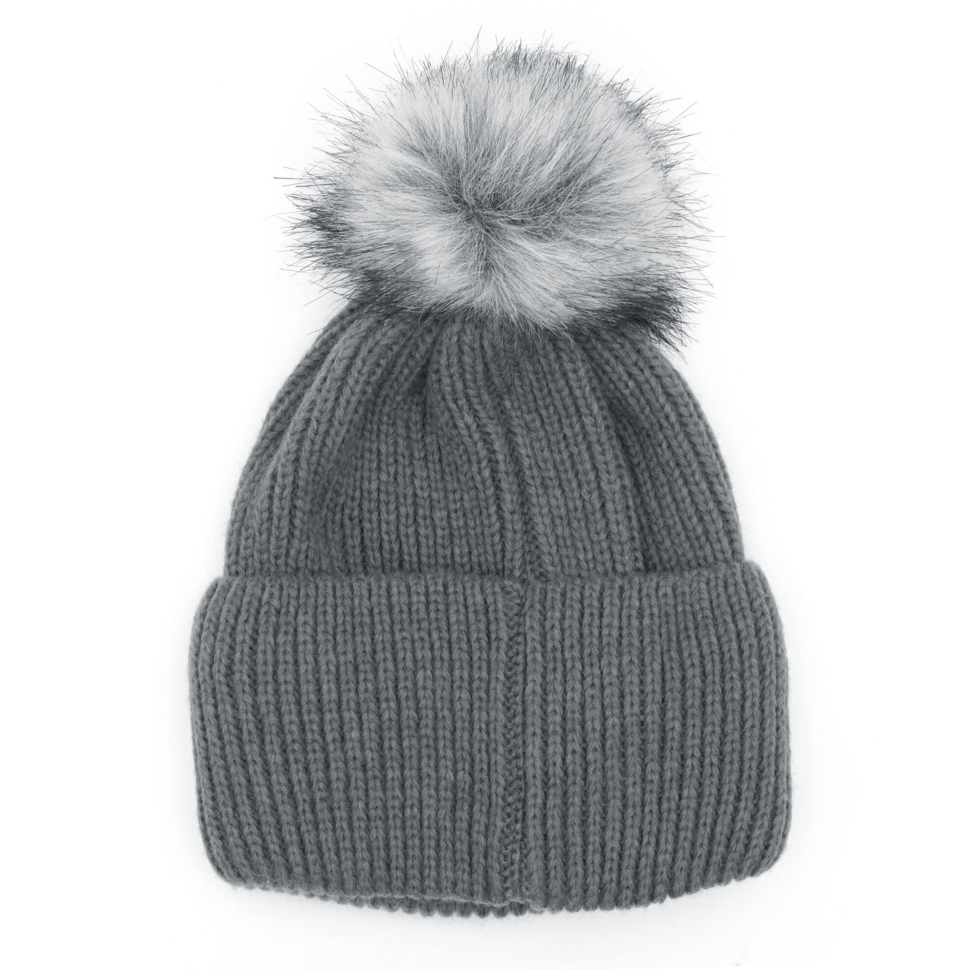 CAPO Strickmütze Strickmütze, breiter Umschlag fake fur Pompon, Teilfutter Fleece (1-St)
