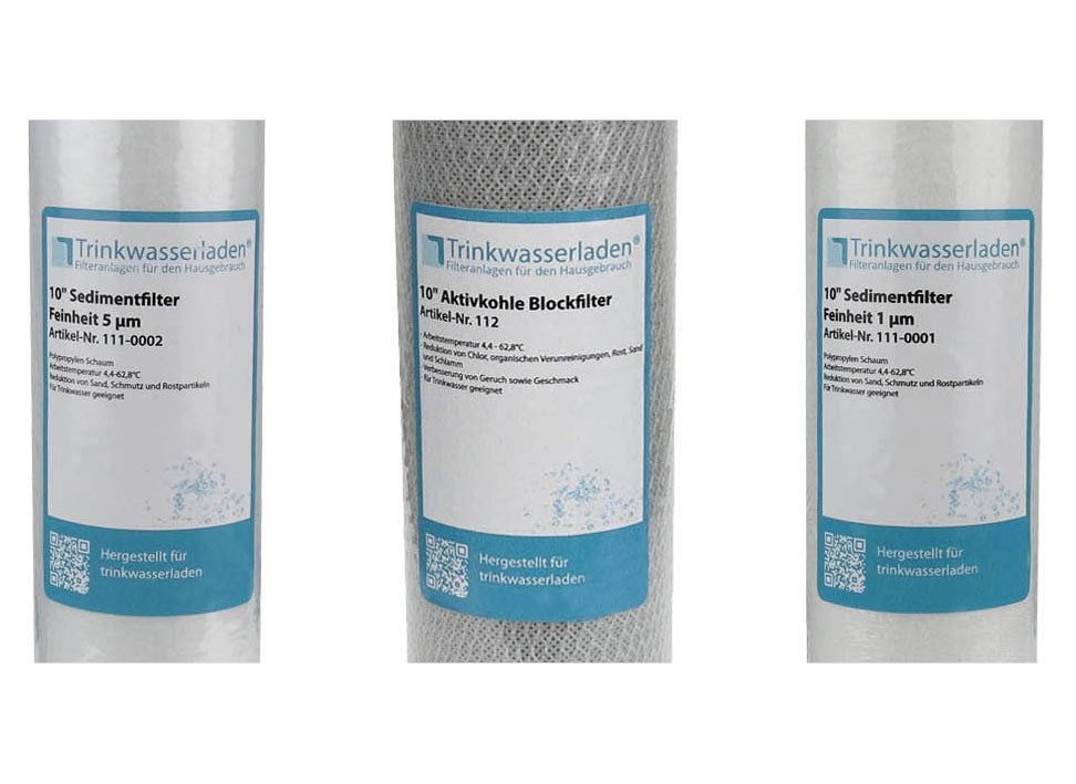 Trinkwasserladen Wasserfilter 2 Jahre Set 10" 12-teilig Ersatz Umkehrosmose RO Sediment Aktivkohle, 12er Set, passend für viele Standard Umkehrosmose-Anlagen