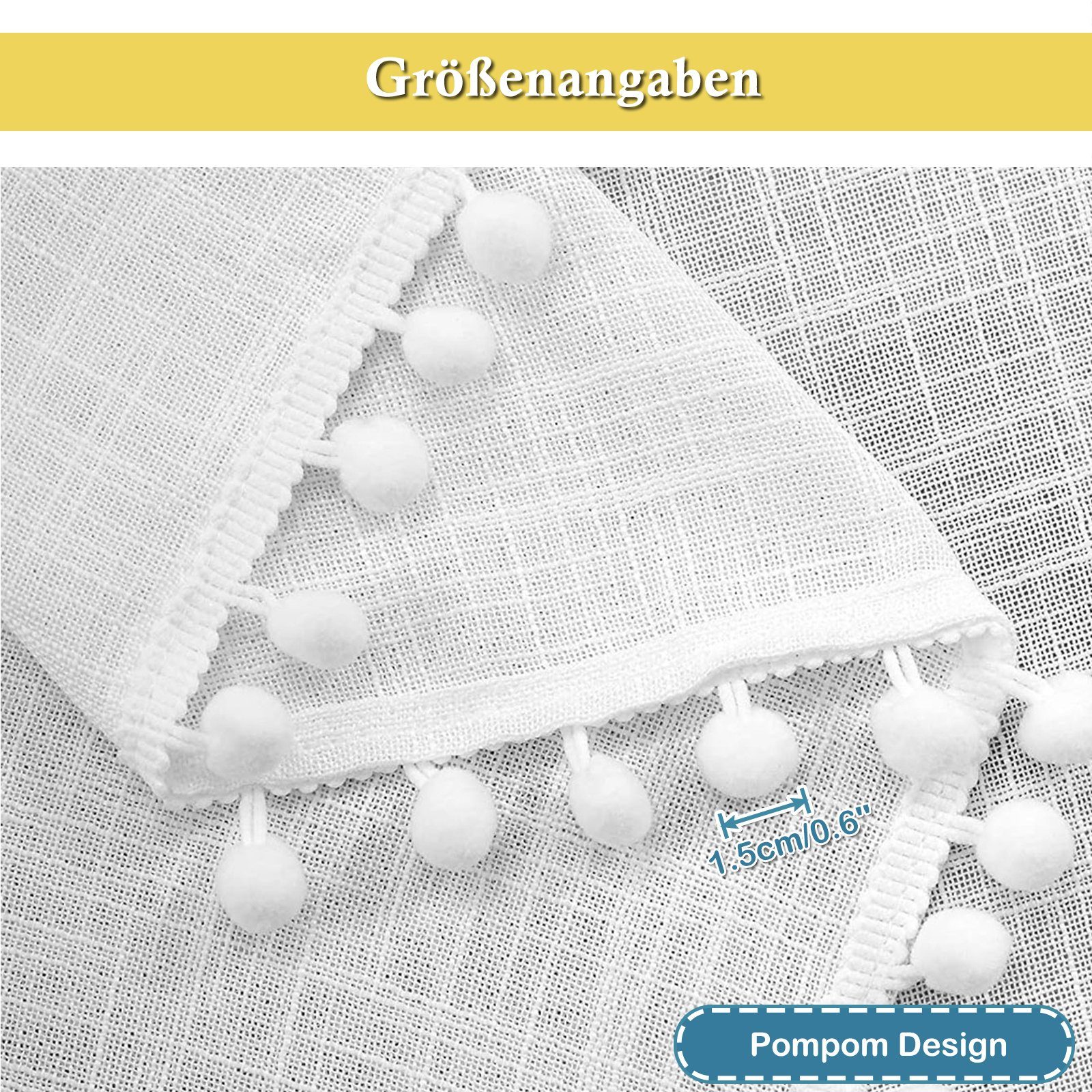 Qelus Gardine Weiß Transparenter Fenstervorhang Pompom-Vorhänge Wohnkultur günstig online kaufen