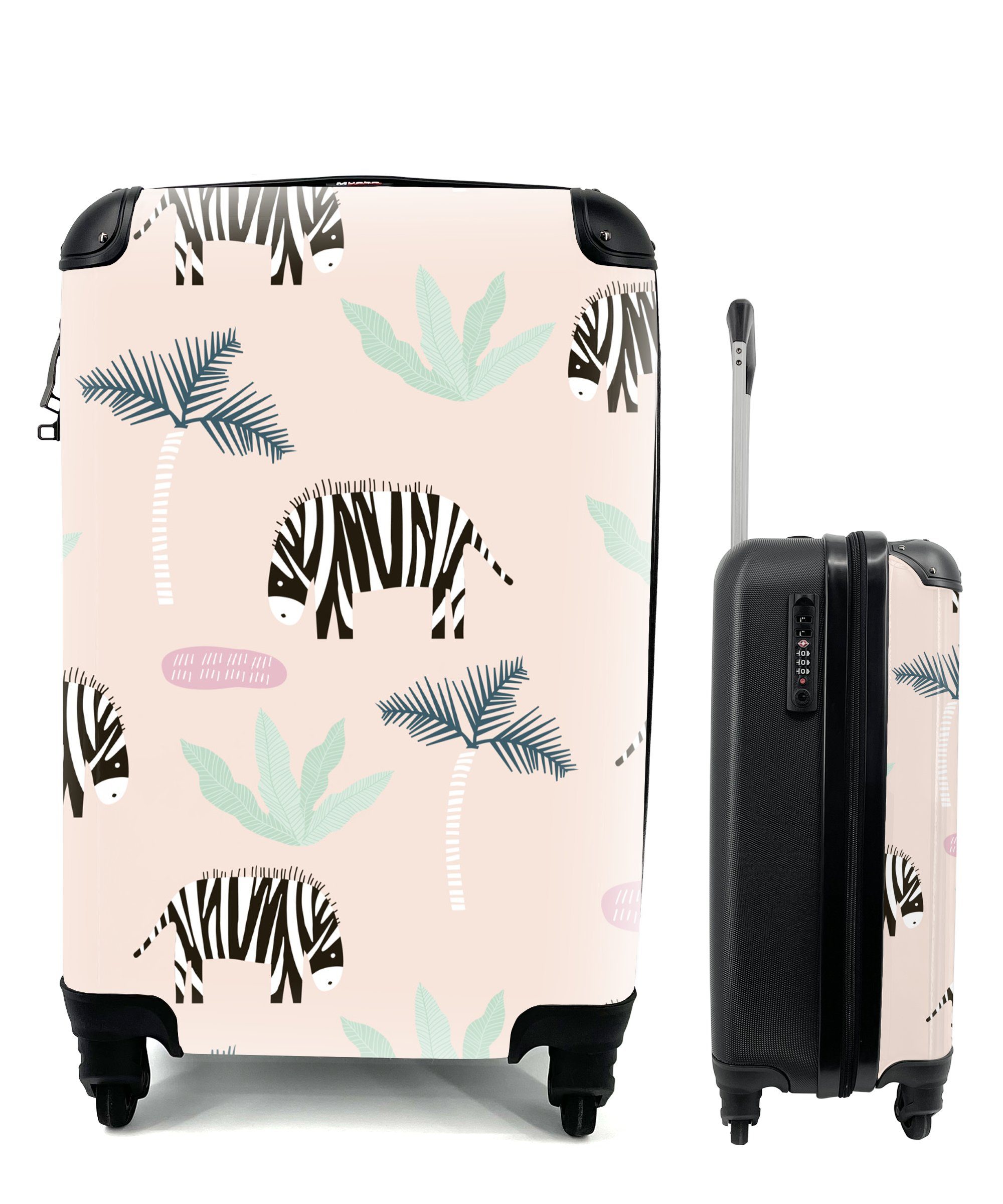 Reisekoffer mit Handgepäck Trolley, - MuchoWow Ferien, für - Rosa, Pflanzen Reisetasche Zebra 4 Handgepäckkoffer rollen, Rollen,