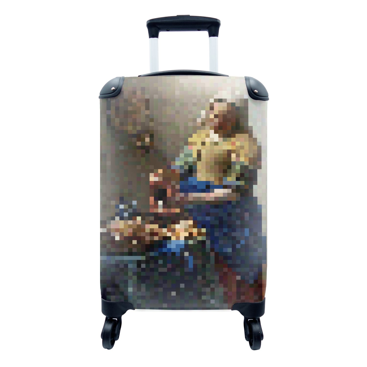 MuchoWow Handgepäckkoffer Das Milchmädchen - Johannes Vermeer - Pixel, 4 Rollen, Reisetasche mit rollen, Handgepäck für Ferien, Trolley, Reisekoffer