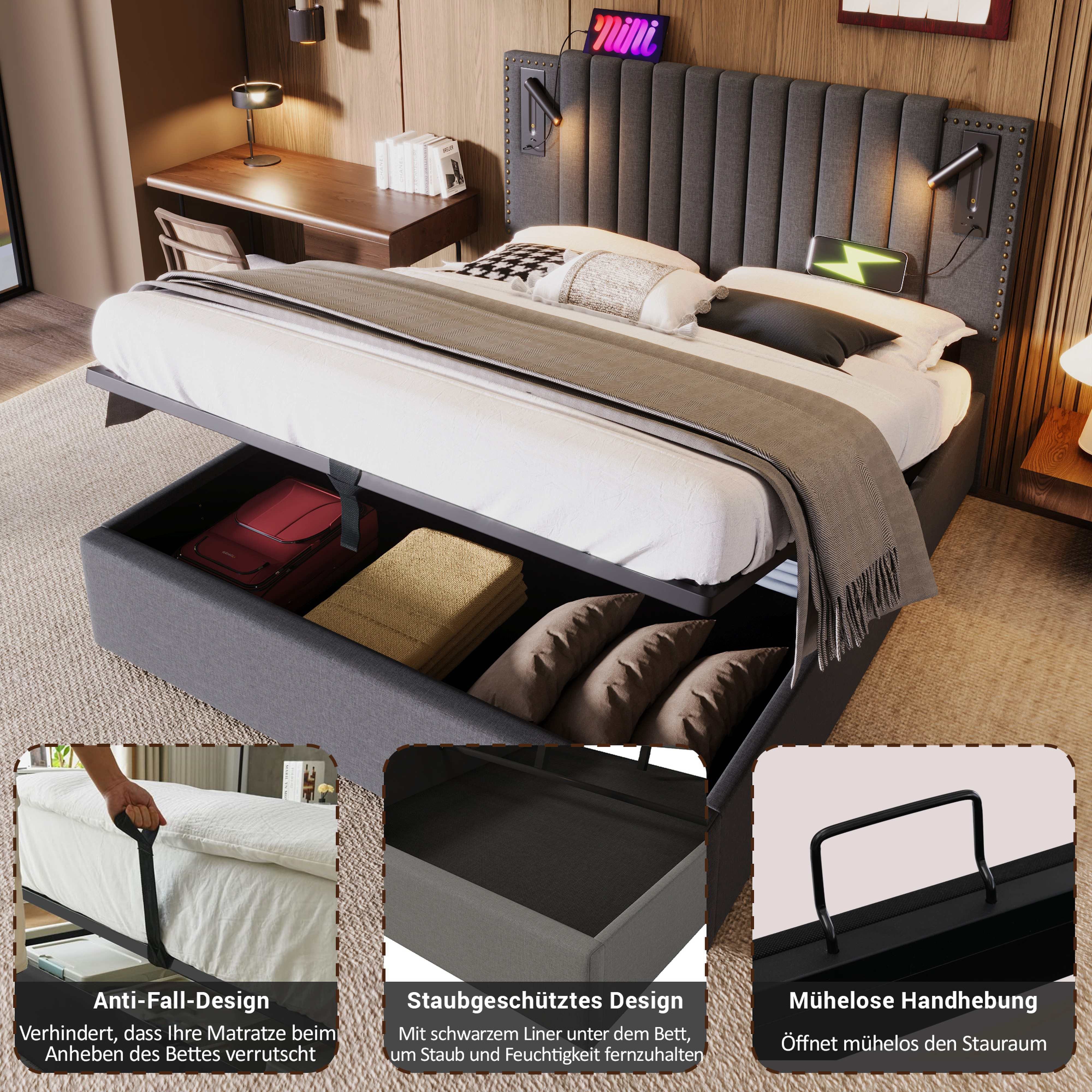 BlingBin Polsterbett Doppelbett Stauraum Bettkasten Verstellbares günstig online kaufen