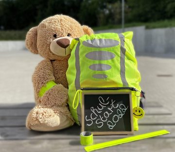 EAZY CASE Rucksack-Regenschutz 3 in 1 Schulstarter-Set Einschulung, Regenschutz für Schulranzen Reflektor Anhänger Sicherheit Neon Gelb