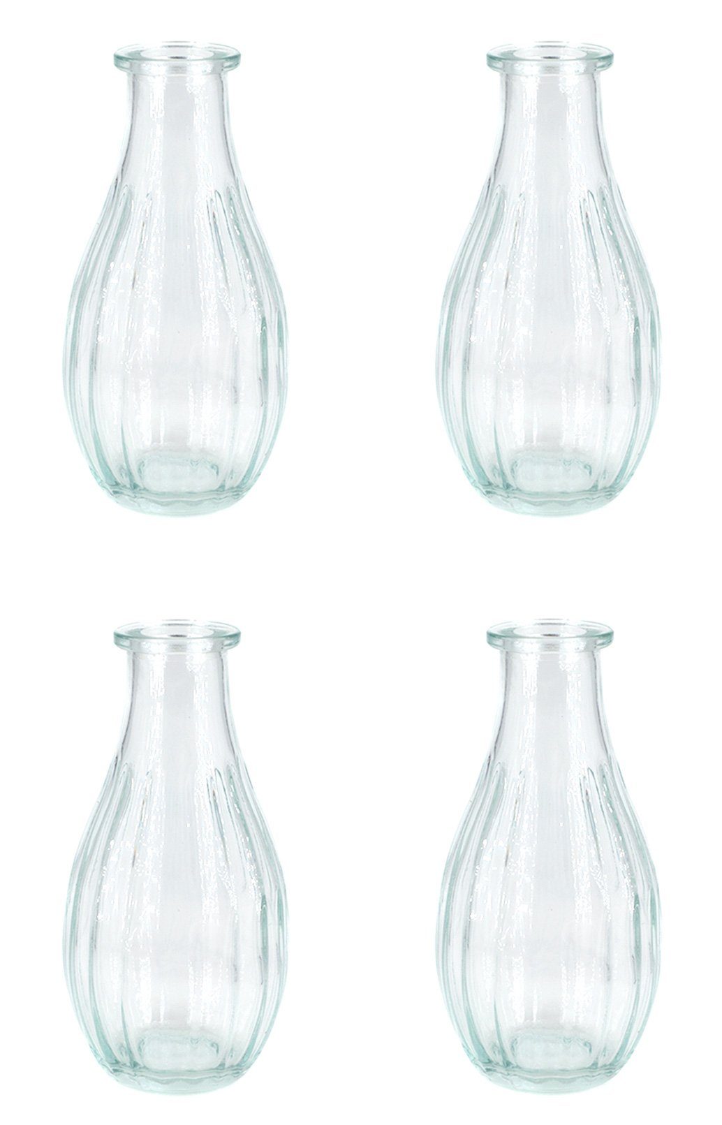 Creativery Dekovase, Vasen Glas gerillt 14cm klar transparent 240ml, 4er Set