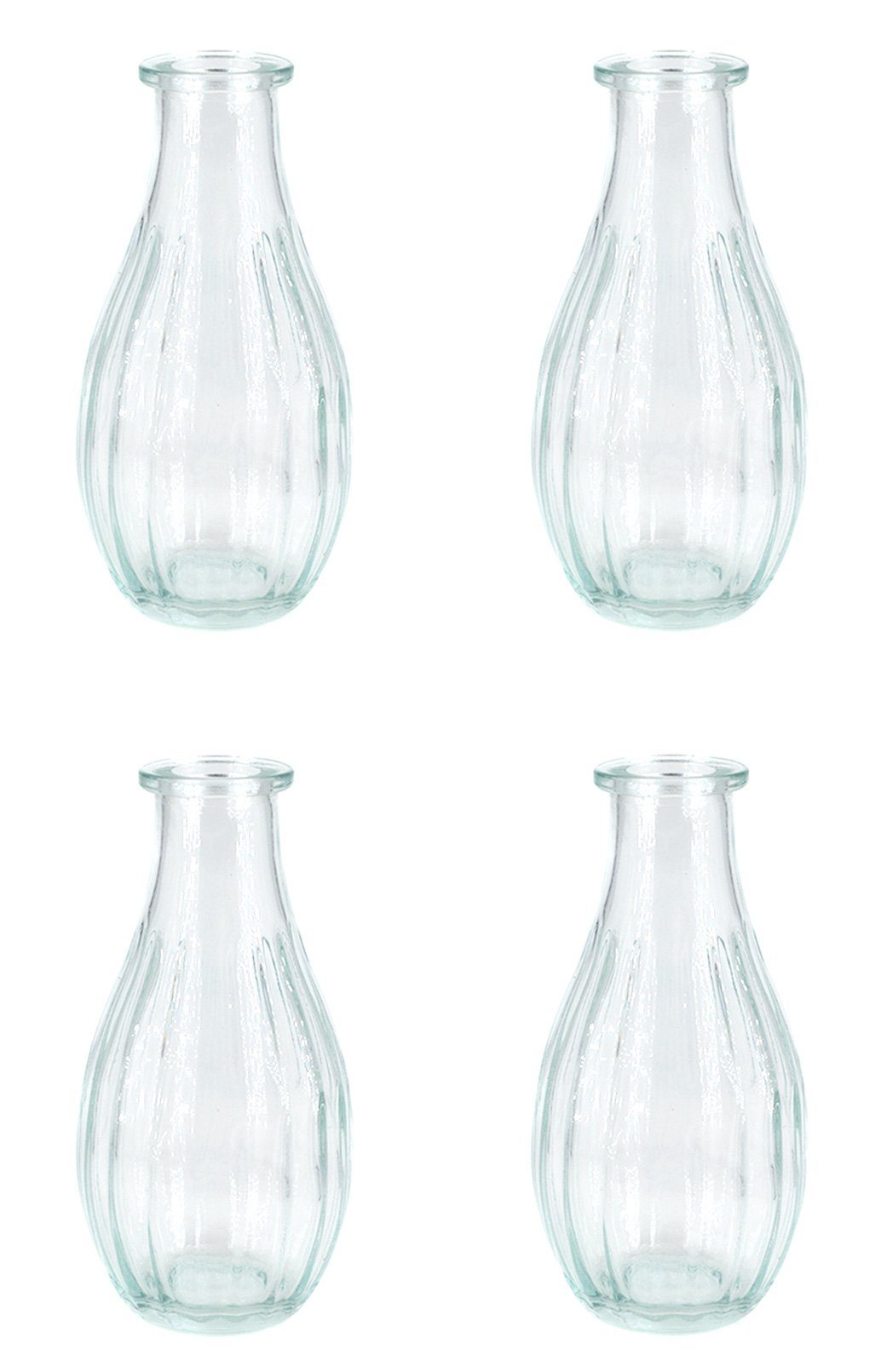 Creativery Dekovase, Vasen Glas transparent gerillt 240ml, klar 14cm 4er Set