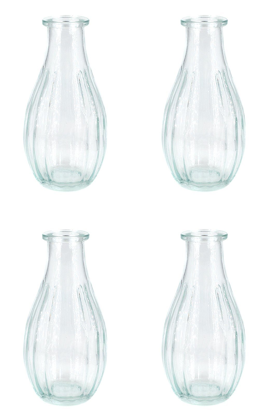 Creativery Dekovase, Vasen Glas gerillt 14cm klar transparent 240ml, 4er Set