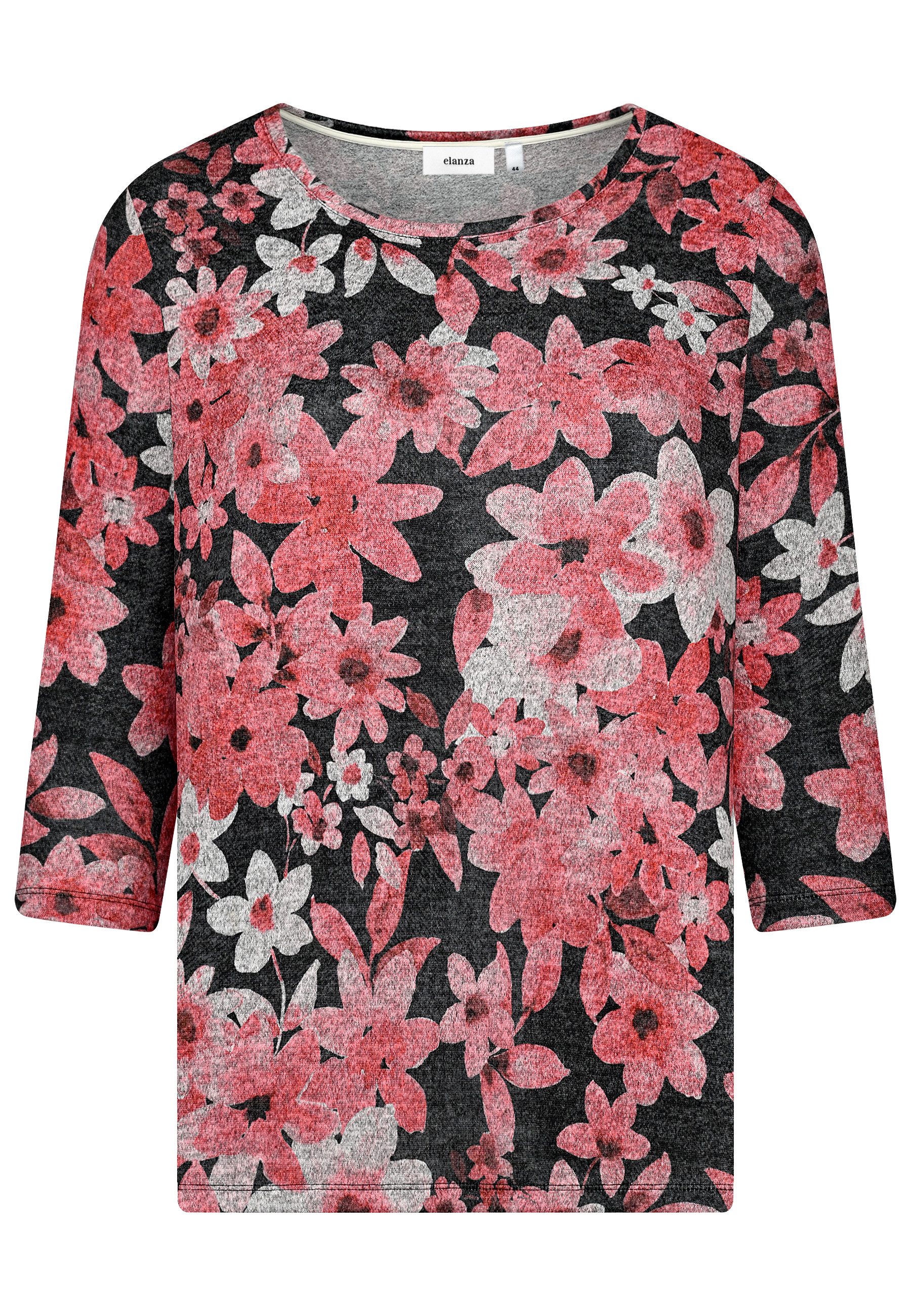 elanza T-Shirt Shirt mit Blüten-Print in Rot/Anthrazit (1-tlg)