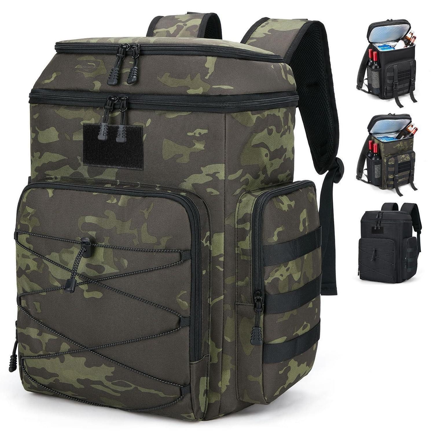 LuxusKollektion Kühltasche Kühlrucksack isoliert auslaufsicher erweiterbar 30L XL B-schwarz Camo