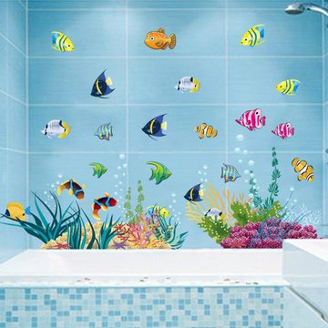 Alster Herz Wandsticker Waterworld, bunt Gr.130x40 cm, Wandtattoo, Aufkleber, Wand-Deko,H0585 (1 St), Bad, Fische, Koralle, Maritim, selbstklebend