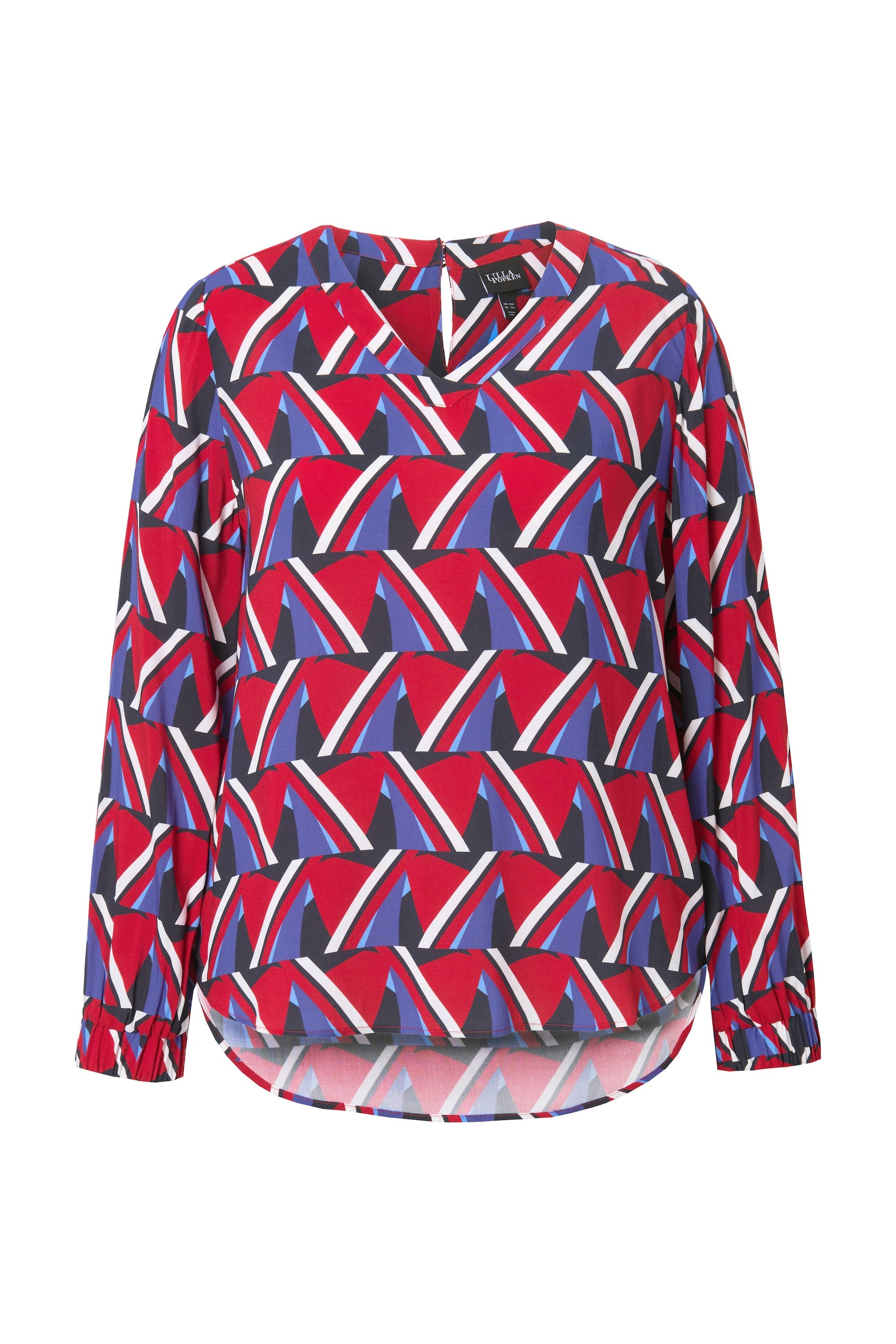 Ulla Popken Tunika Bluse grafischer Druck V-Ausschnitt Langarm günstig online kaufen