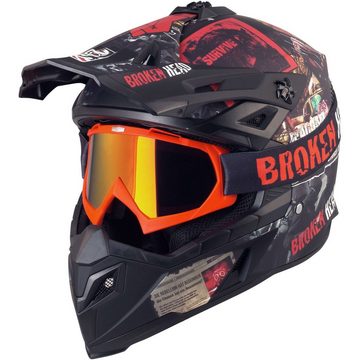 Broken Head Motocrosshelm Resolution Rot Crosshelm (Mit MX-Brille), Mit Symbolen der Revolution