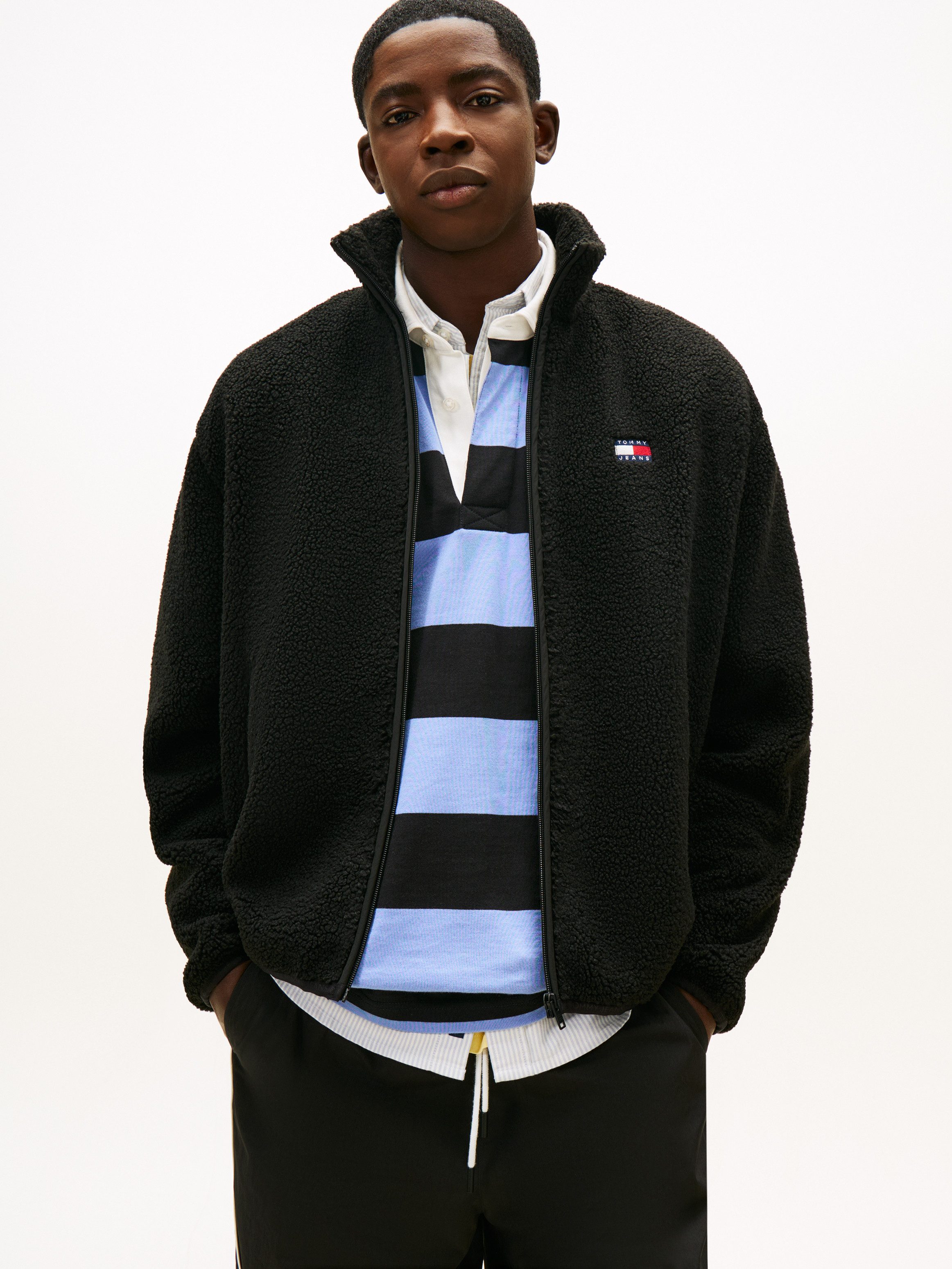 Tommy Jeans Fleecejacke TJM BADGE TEDDY Stehkragen, regular fit, Teddyfleece