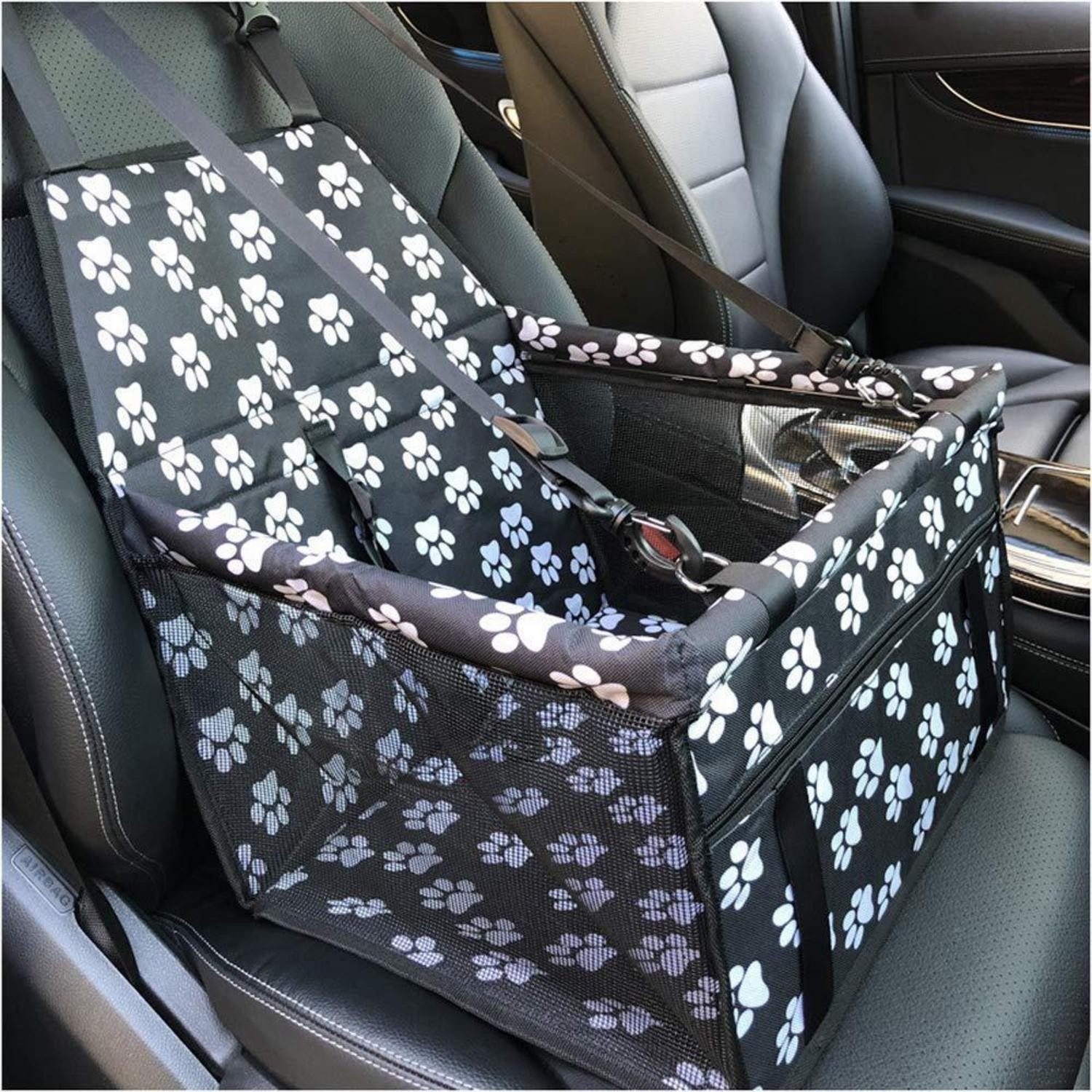 LuxusKollektion Hunde-Transportbox Hundeautositz wasserdicht waschbar atmungsaktiv Auto schwarz weiß