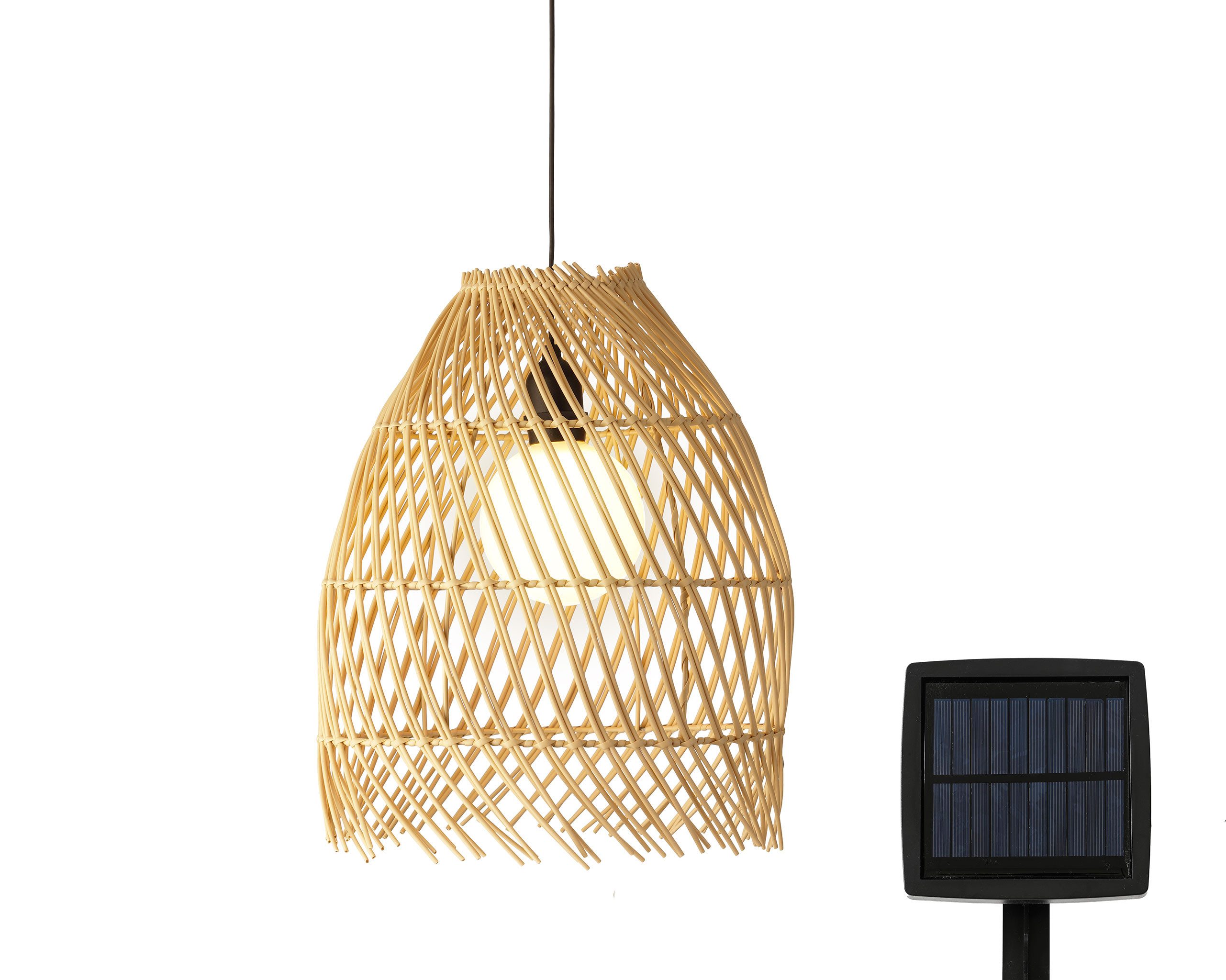Lumineo LED Solarleuchte, Dauerlicht, warmweiß, Solar Gartenleuchte LED Hängelampe 28x36cm Kunststoff Warmweiß