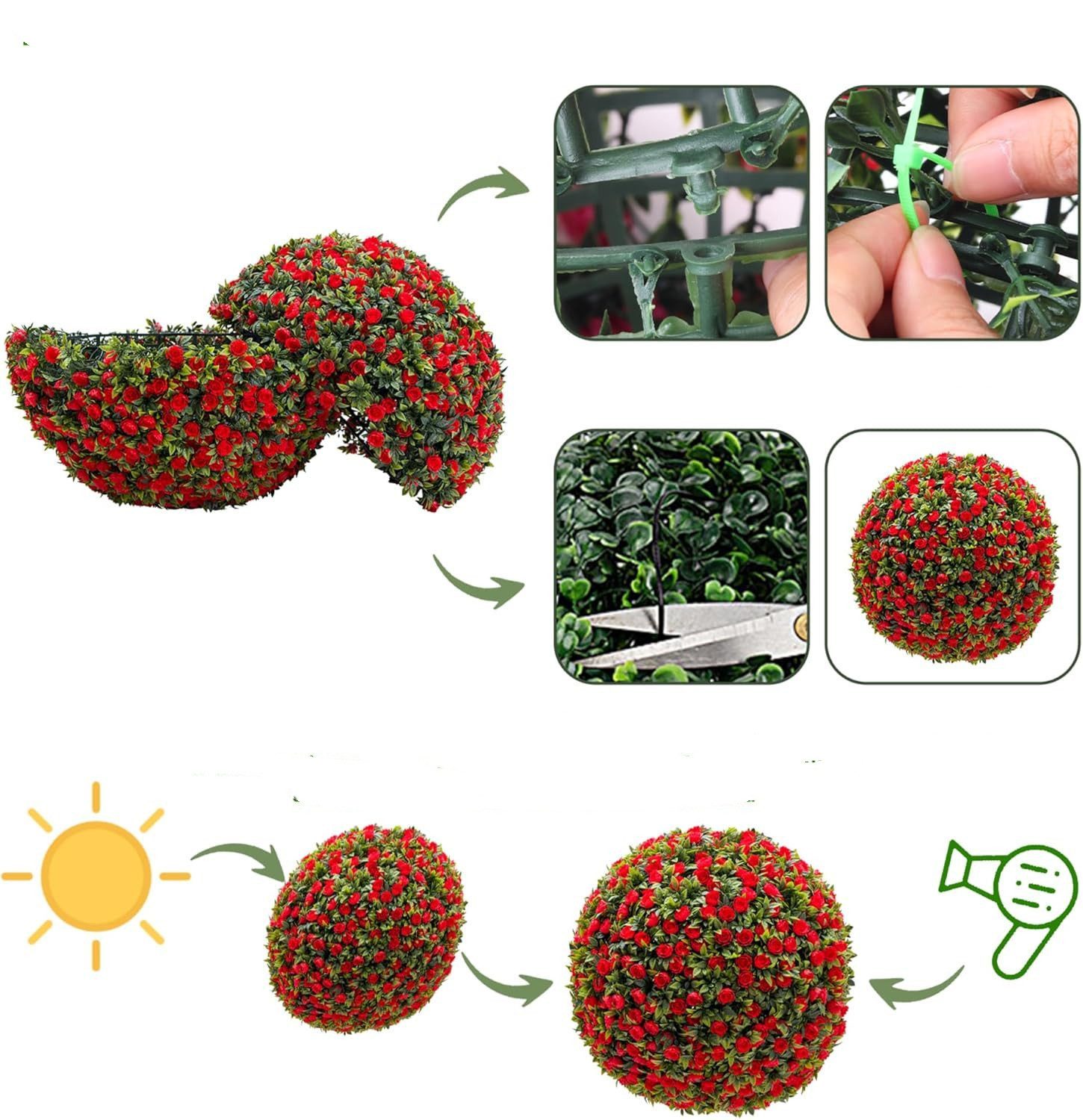 GarveeMore Kübelpflanzen Künstliche Topiary-Kugeln, 2 Stück dekorative Blumenkugeln