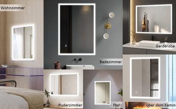 WDWRITTI LED-Lichtspiegel Badezimmerspiegel LED Badspiegel mit beleuchtung Wandspiegel (Warmweiß / Neutral / Kaltweiß; Touch-Schalter mit Speicherfunktion, Touch/Wandschalter), Rahmen aus Aluminiumlegierung;