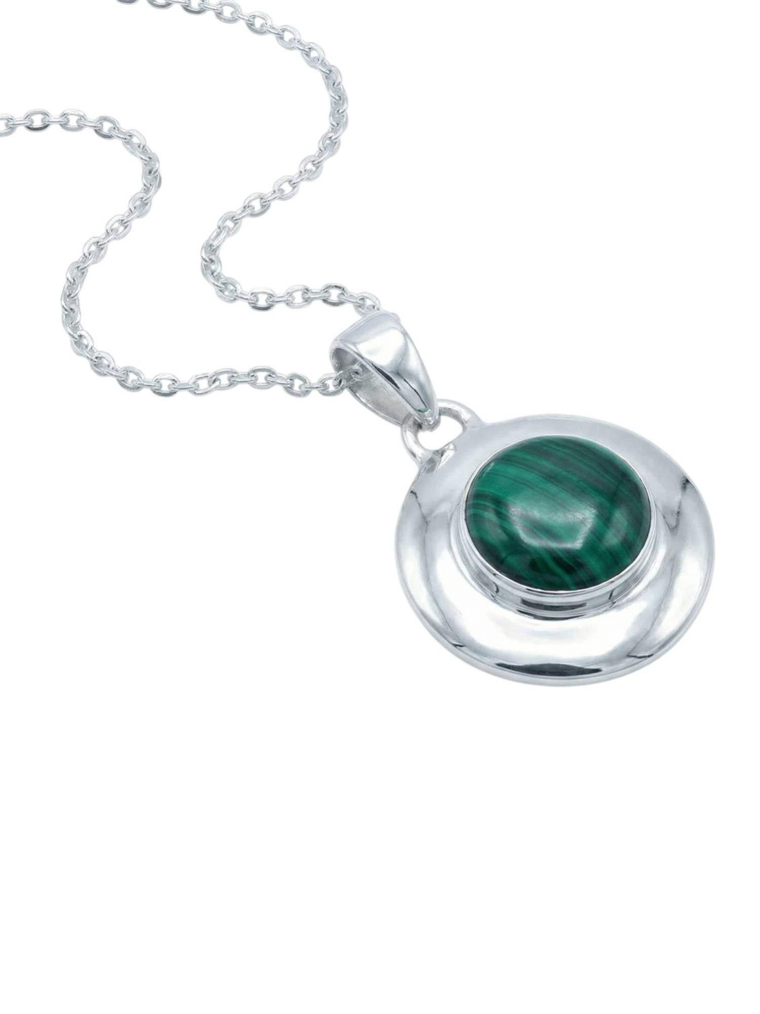 Kette mit Anhänger ZABALA rund aus 925 Silber mit Malachit