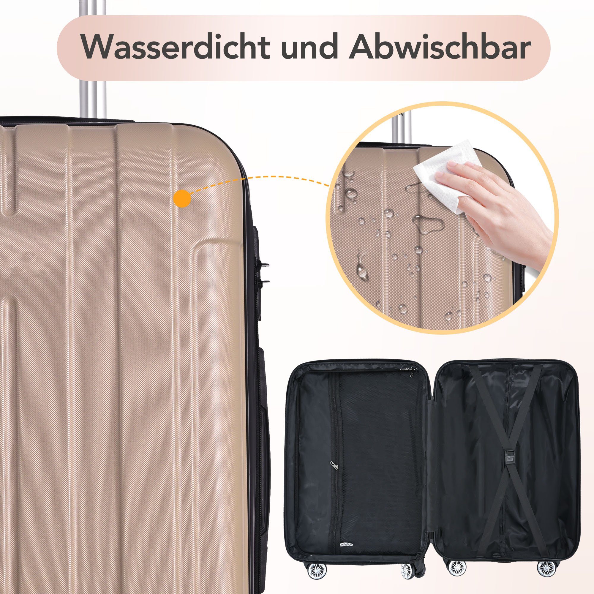 Handgepäck TSA-Schloss, Handgepäckkoffer Odikalo Universalrad, gold ABS-Material, mehreFarbe