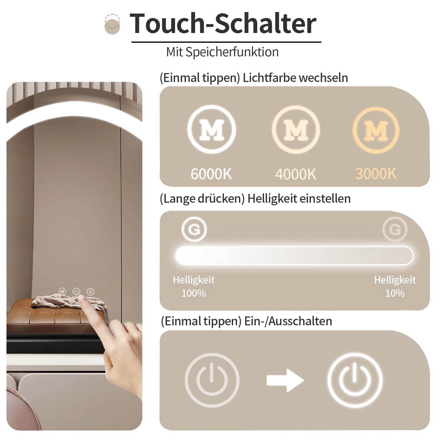 MCURO Kosmetikspiegel Schminkspiegel 3 Lichtfarben-Modi,180° Drehbar, HD-Sc günstig online kaufen