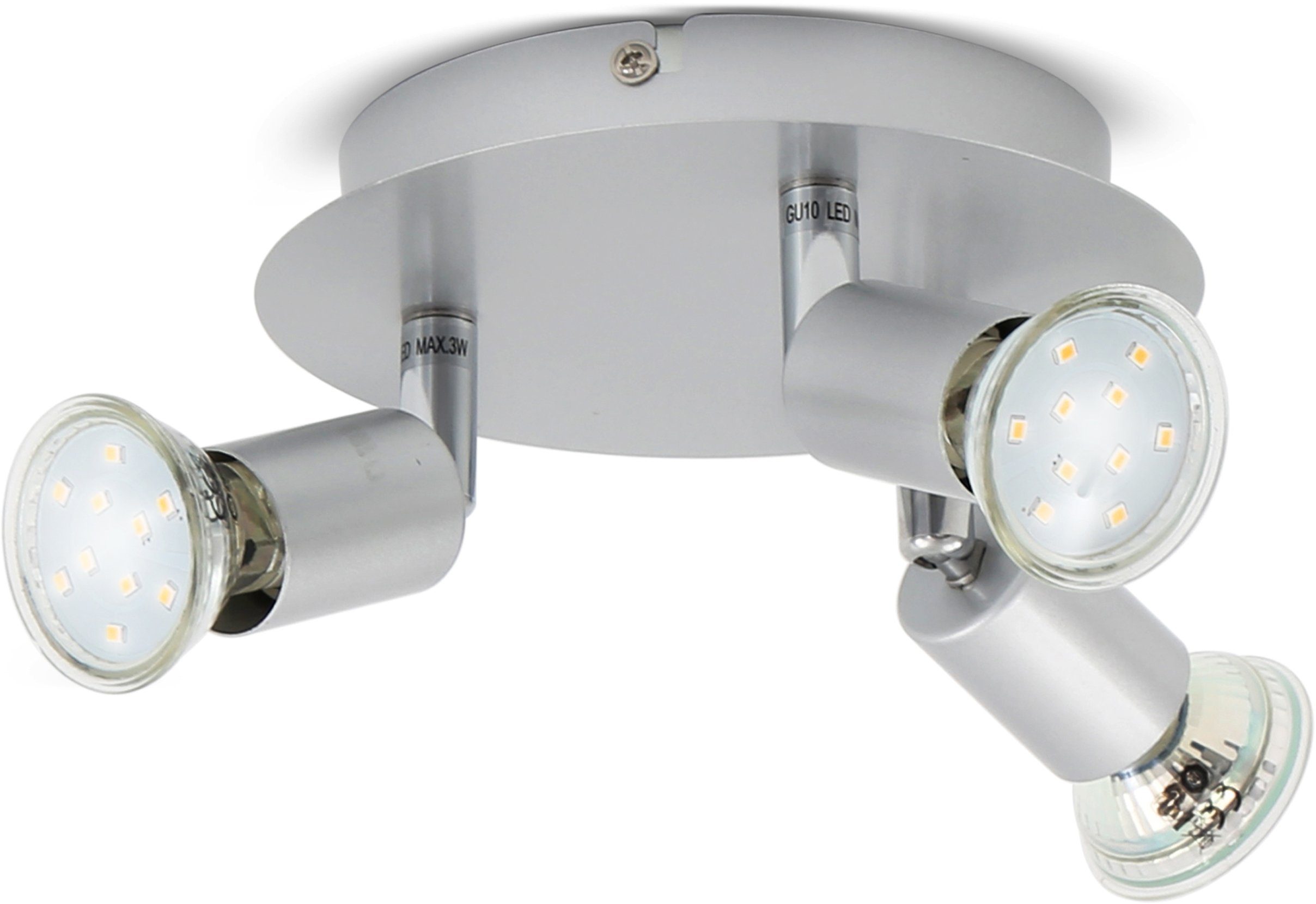 B.K.Licht LED Deckenspots Lunis GU10 3W LED wechselbar, LED Warmweiß, schwenkbar, inkl. warmweiß 250LM 3, Deckenleuchte GU10
