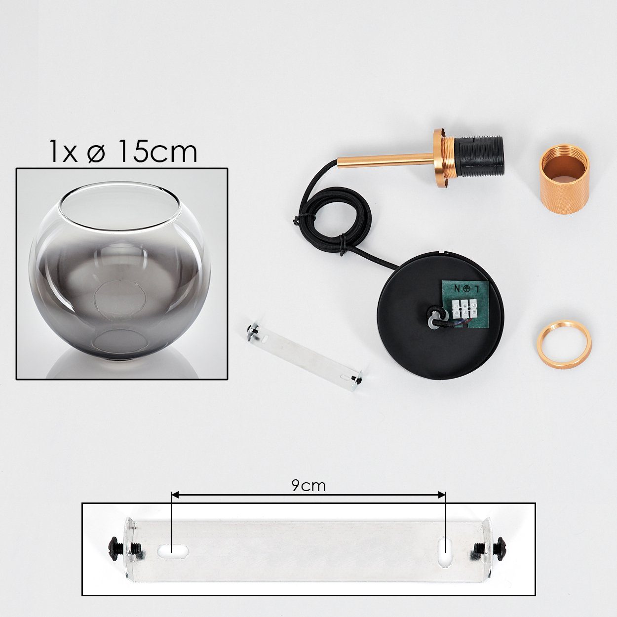 cm), Glas E27 Leuchte hofstein aus (15 Goldfarben/Rauchfarben, Höhe Hängelampe mit 140 Schirm aus ohne Hängeleuchte cm, x max. Leuchtmittel, in Metall/Glas 1